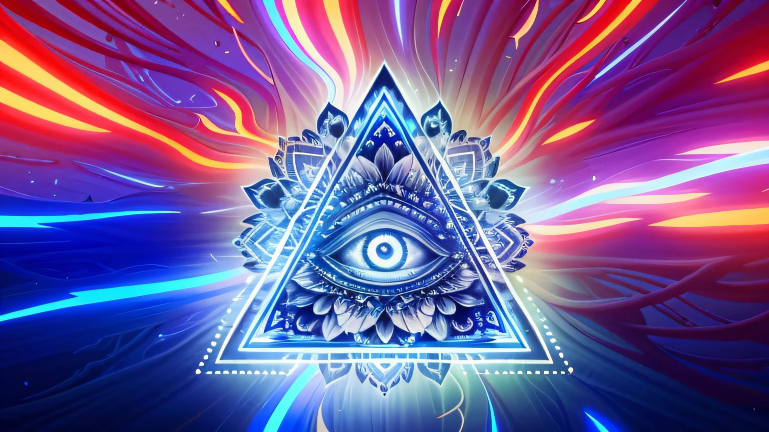 a triangle with an all-seeing eye inside it, mystical third eye, terceiro olho brilhante, todos vendo olho, mystic eye, all - seeing eye, terceiro olho, abrindo o terceiro olho, eye of providence, ( todos vendo olho ), the eye of providence, canalizando a energia do terceiro olho, visionary art style, third - eye visions, 3rd eye, olho illuminati, psychedelic illustration