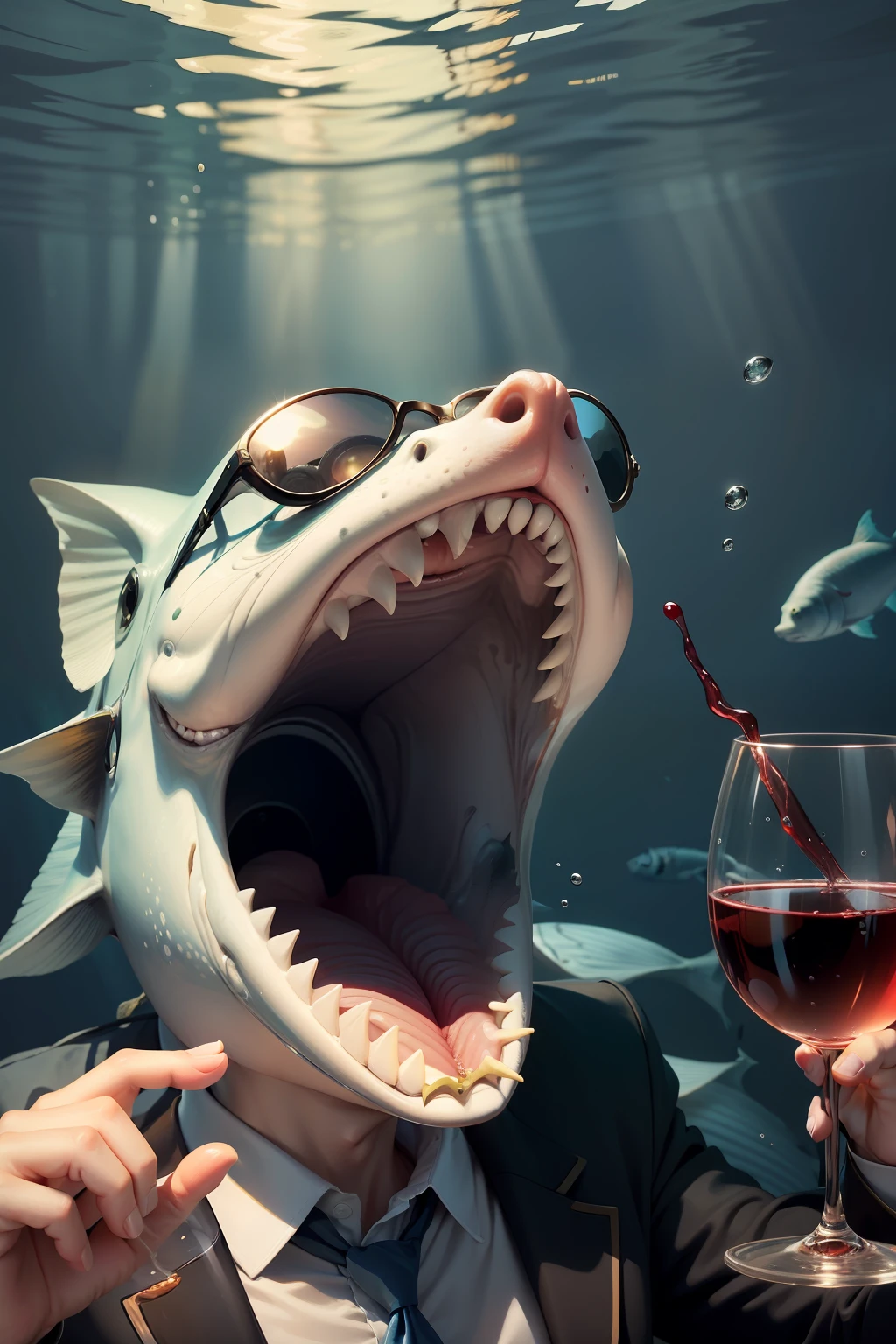 Under sea level Yawning fish with sunglasses Wine glass Avatar Animal anthropomorphism
