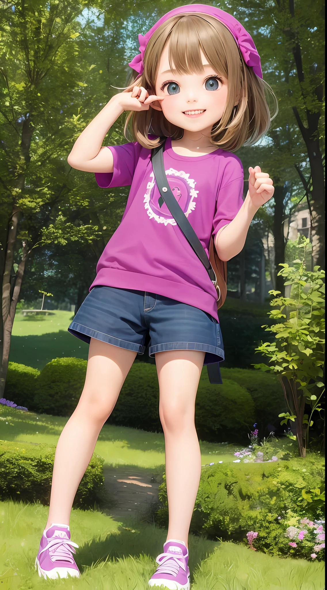 8 girl in the enchanted forest, Simple clothes, Pixar-style smile。