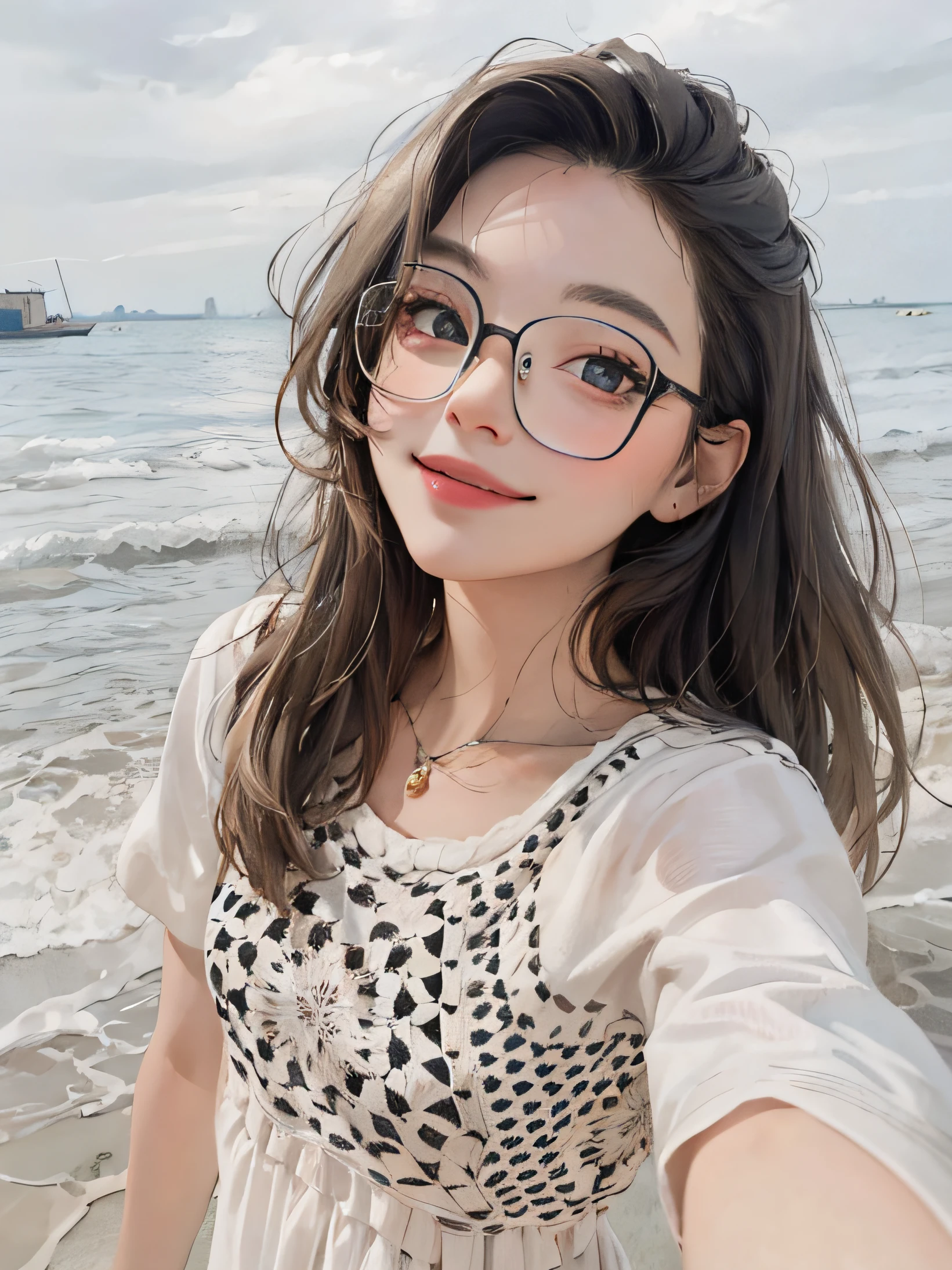 (masterpiece:1.2, best quality), (real picture, intricate details), 1lady, solo, upper body, casual, long hair, minimal makeup, natural fabrics, close-up face, smile, home