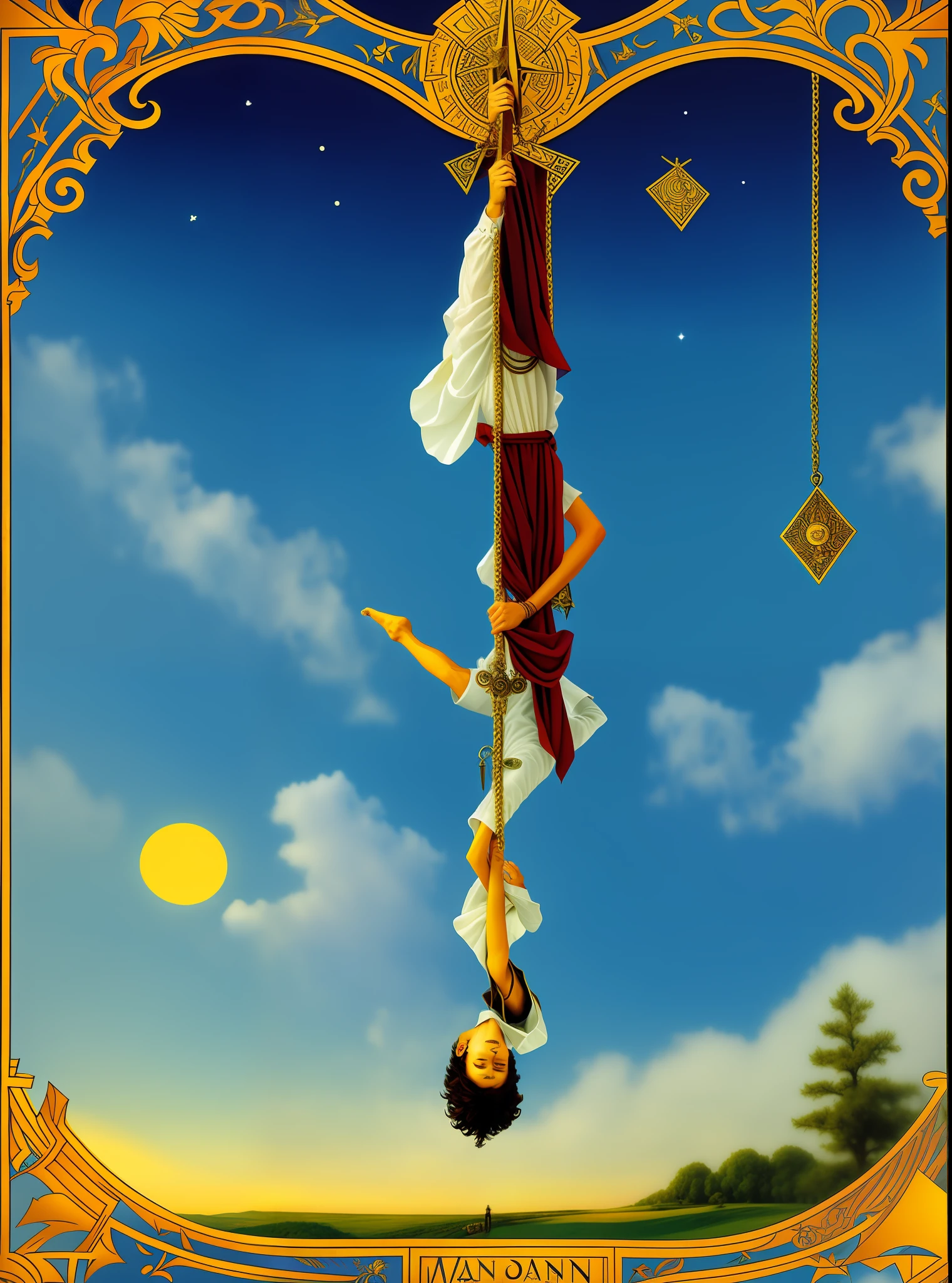 Hanged man, tarot, in romantic style, The cards