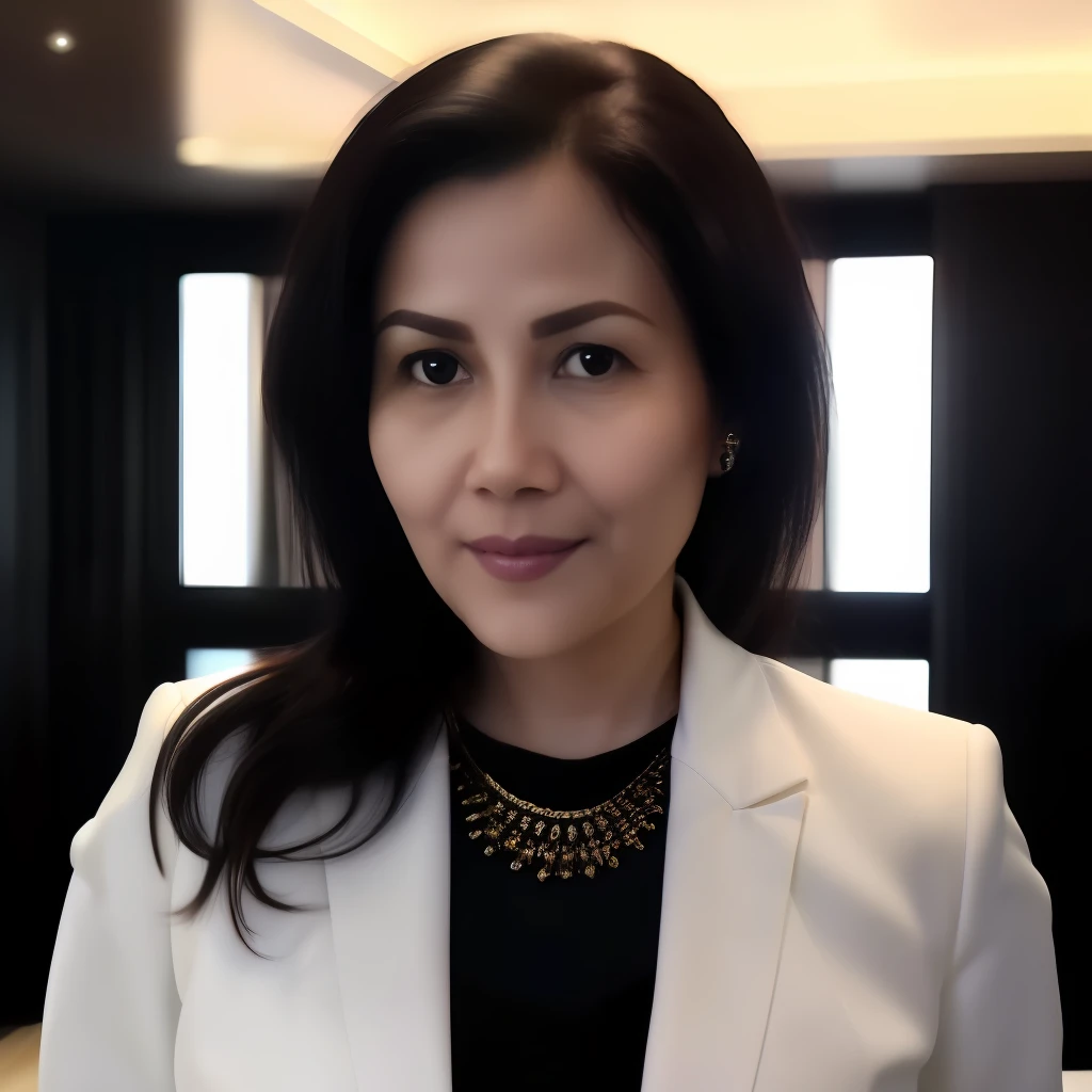 rosita lasari, full body, act as product anchor, standing in front of audience, full body, white background, no people on the background, arms straight beside the body, looking at audience, there is a woman in a gray suit and black shirt, professional profile photo, professional profile picture, corporate photo, professional picture, professional portrait, professional closeup photo, woman in business suit, portrait image, corporate portait, detailed professional photo, corporate portrait, smooth skin, necklace, black_hair, realistic_detailed_skin_texture, good hands, good feet, (8k, RAW photo, best quality, masterpiece:1.2), (realistic, photo-realistic:1.37), ultra high res, photon mapping, radiosity, ((Hasselblad photography)),physically-based rendering, professional soft lighting, light on face, realistic image, realistic picture, detail expression,