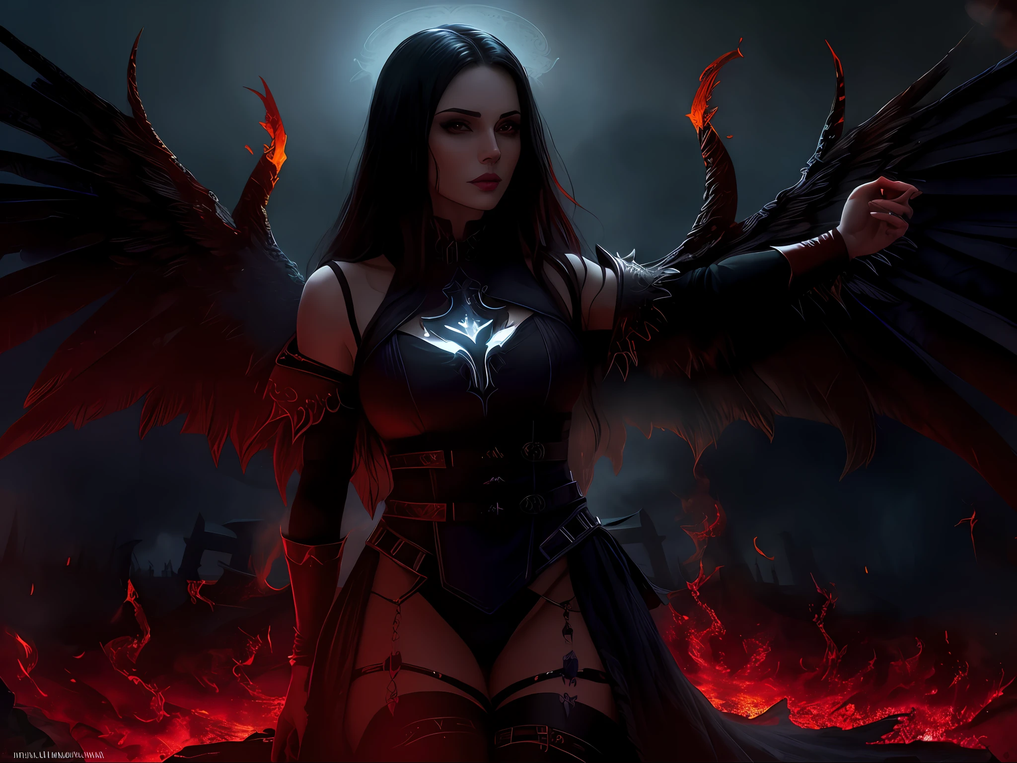 Una mujer con alas y una espada en un fondo oscuro, dark fantasy style art, Villainess has black angel wings, Vampiro alado cuervo, in style of dark fantasy art, dark fantasy art, dark angel, epic fantasy digital art style, Fantasy Dark Art, Diosa de la ira, gothic fantasy art, dark fantasy digital art, angel knight gothic girl, dark fantasy artwork