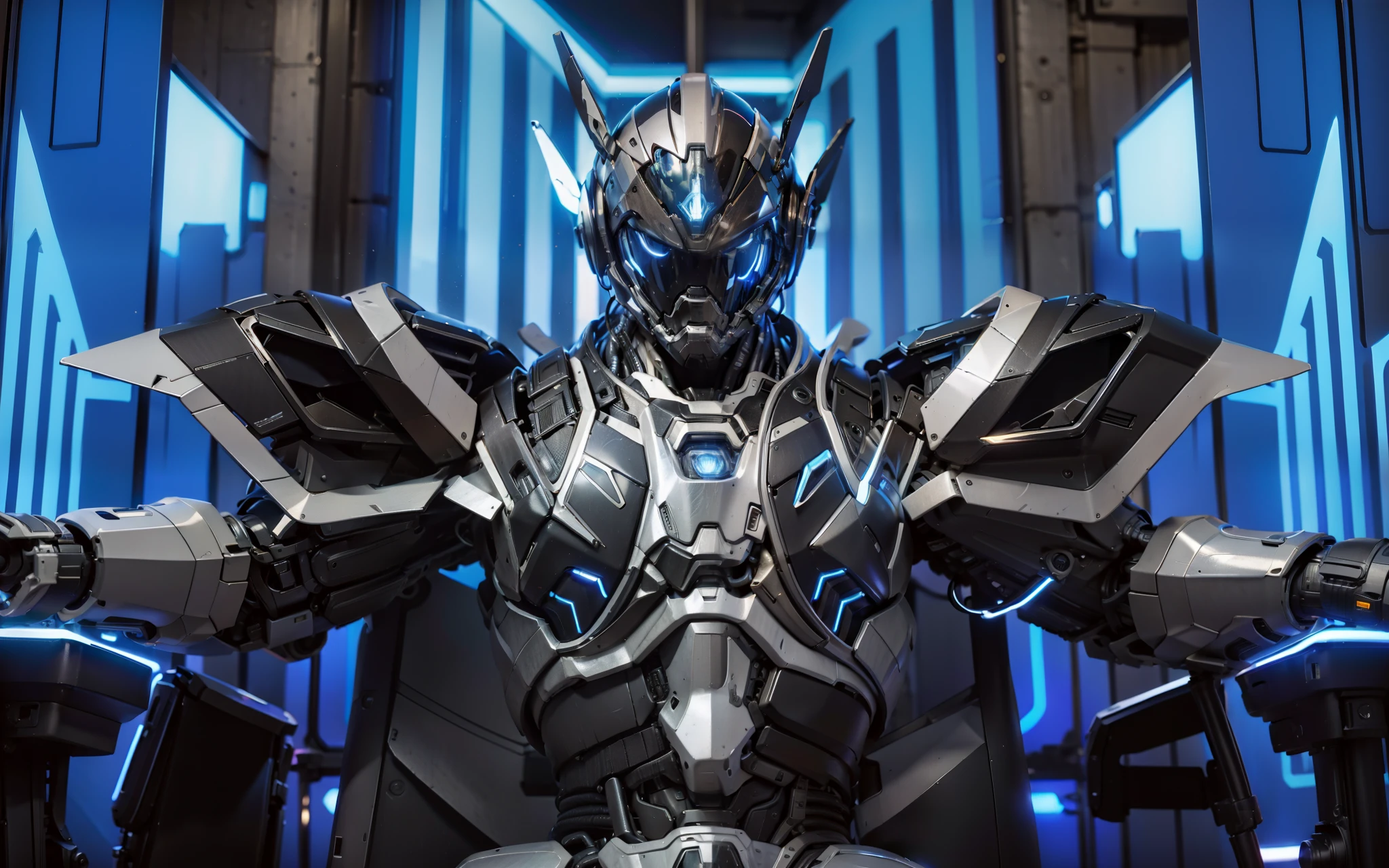 Realiy,photorealestic,Machinary,mechs,Technologie,musculous,glowing light eyes,Burly body,style of photography,Real scenery(Metallic texture 1.8)(Excess detail 2)(High resolution1.6)(4K clarity1.9)(Carbon fiber 1.5)(Metal reflection 1.5),Neon lights,obi strip(1:1)