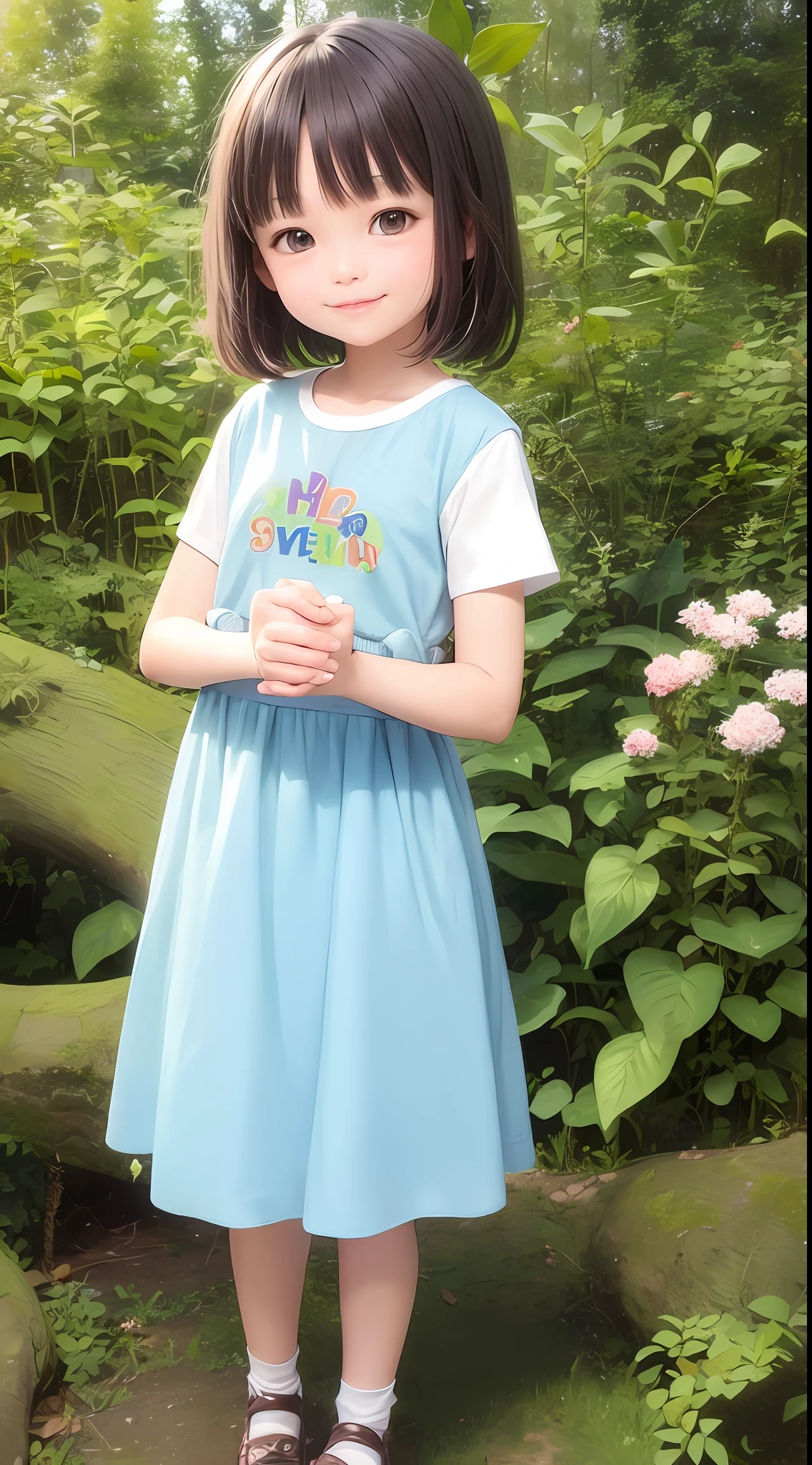 8 year old girl in the Enchanted Forest, Simple clothes, Pixar smile