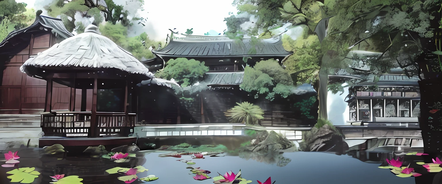 More lotus leaves，lotuses，water flowing，inverted image，astonishing detail
