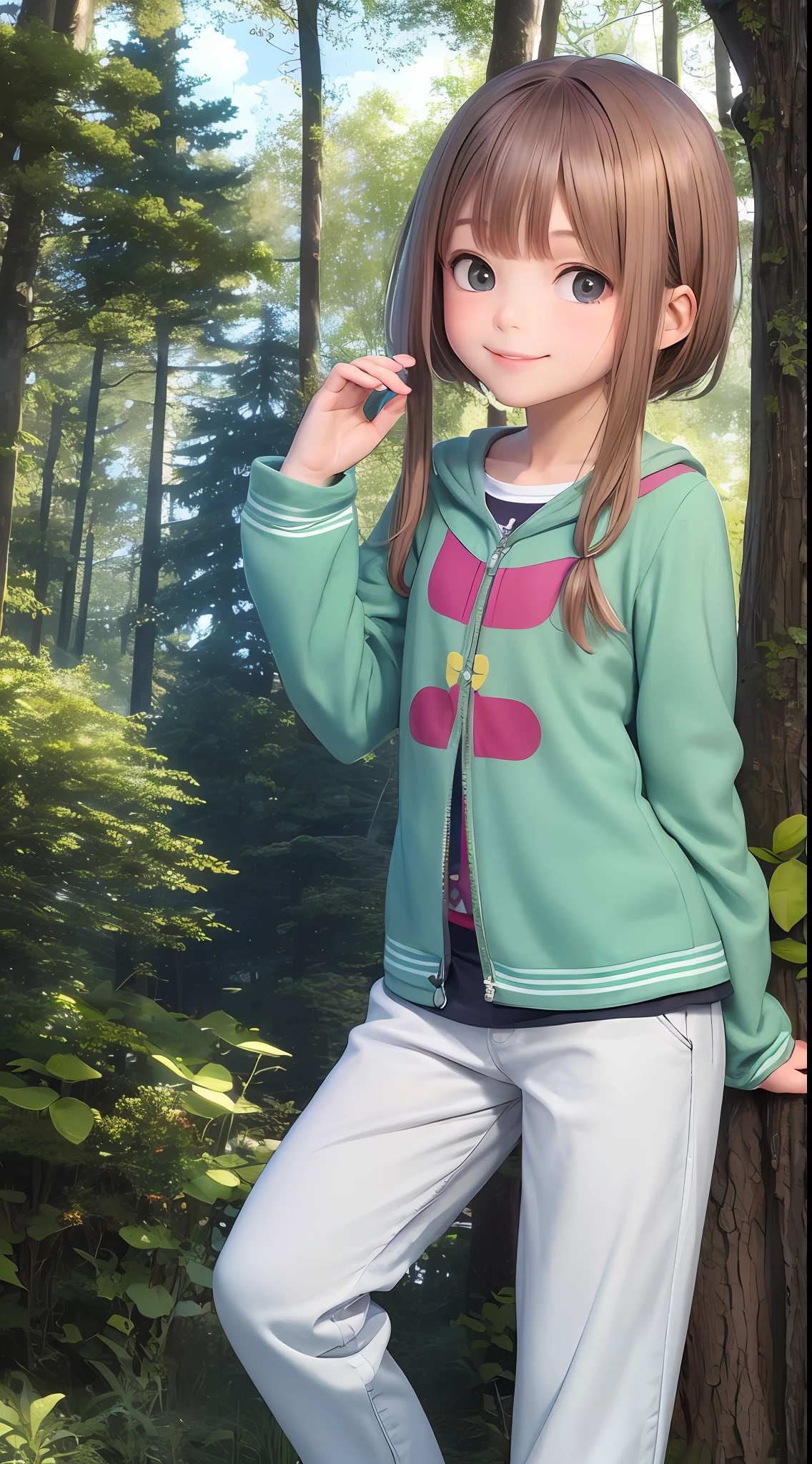 8 year old girl in the Enchanted Forest, Simple clothes, Pixar smile