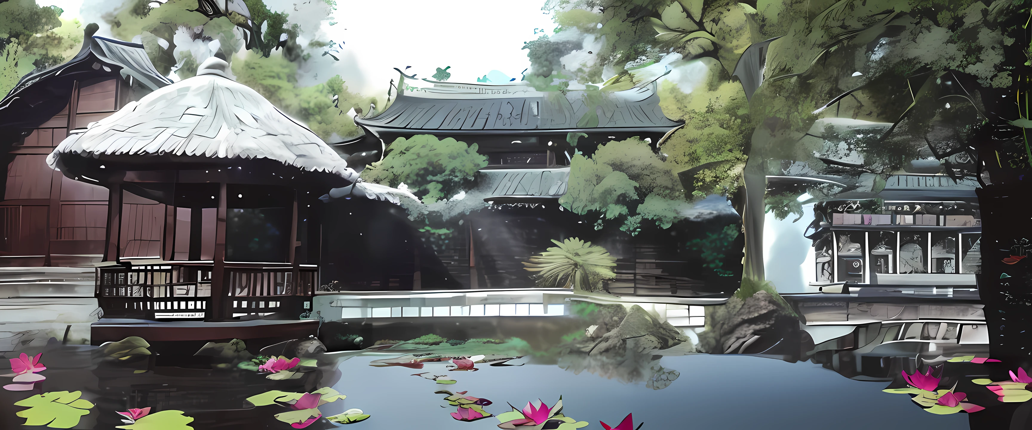 More lotus leaves,lotuses,water flowing,inverted image,astonishing detail