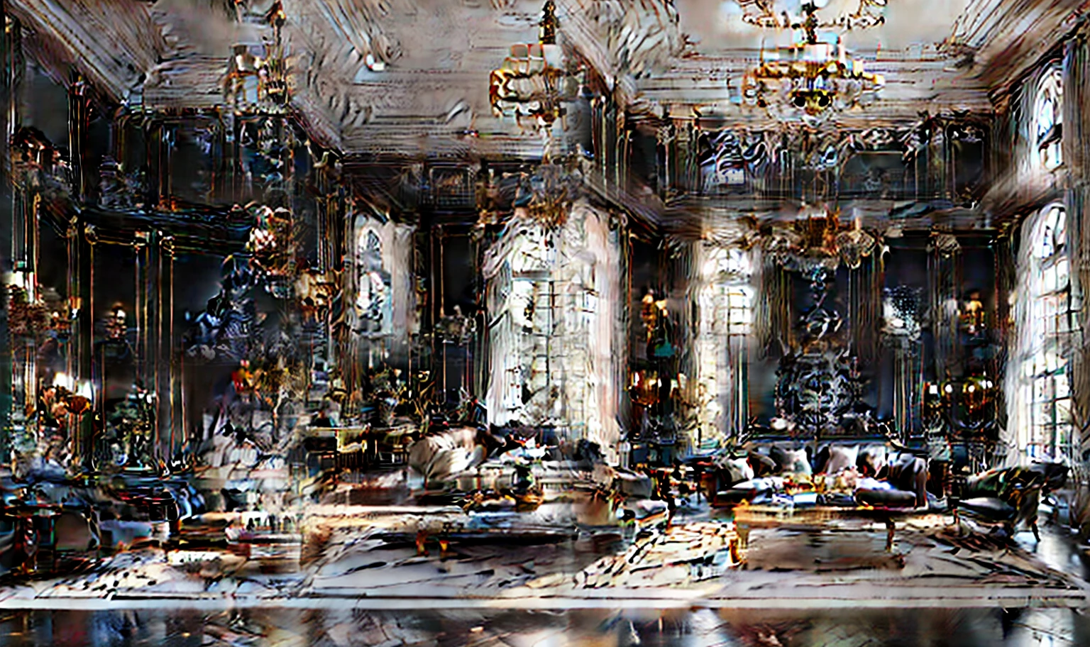 (Best quality),(masterpiece),(ultra detailed),(high detailed),(extremely detailed),Dramatic lighting, reception, epic composition, wide angle, cinematic, moody, ornate, highly detailed, vintage American baroque style interior, octane render, ray tracing reflections, ambient occlusion, 8K