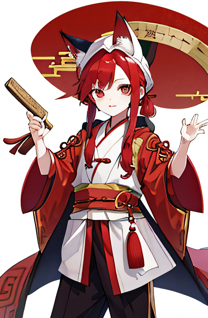 Kizi,redheadwear,fox ear,Ancient Chinese clothing,full bodyesbian,robe,shorter pants,long whitr hair,redheadwear,Set the chart