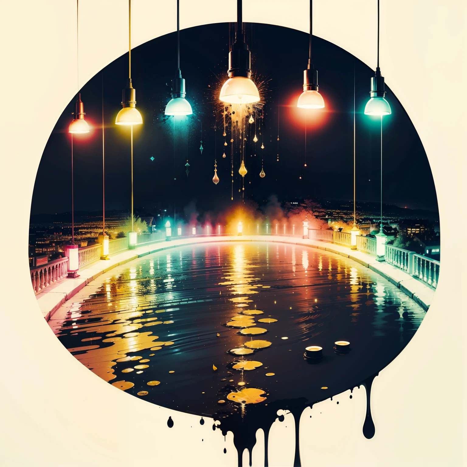 Colourize the image, luminous design, pastel colours, ink drips, autumn lights.