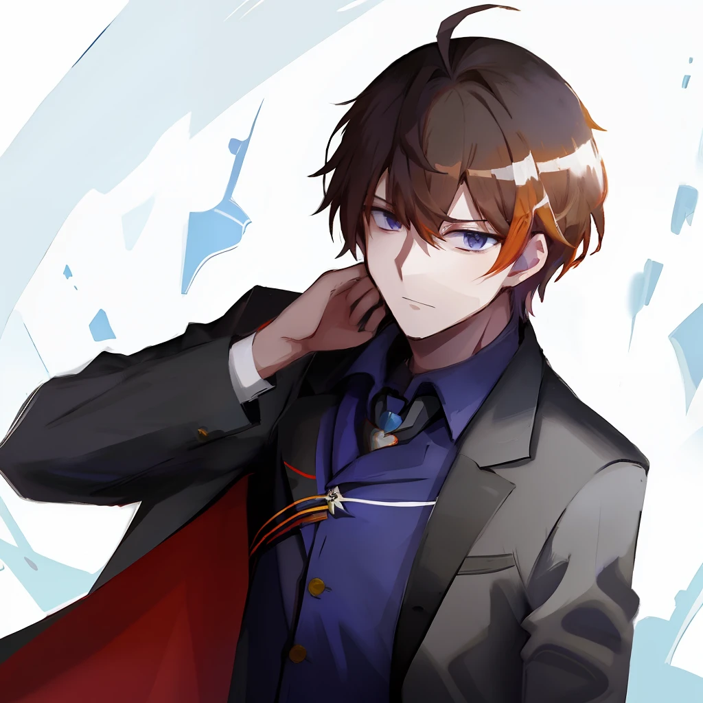 Dan Heng(Honkai Star Rail), Dan Heng, opens his eyes wide, astonishment, A dazed expression, brown hair, Multi-colored coat, black shirt,
white backgrounid