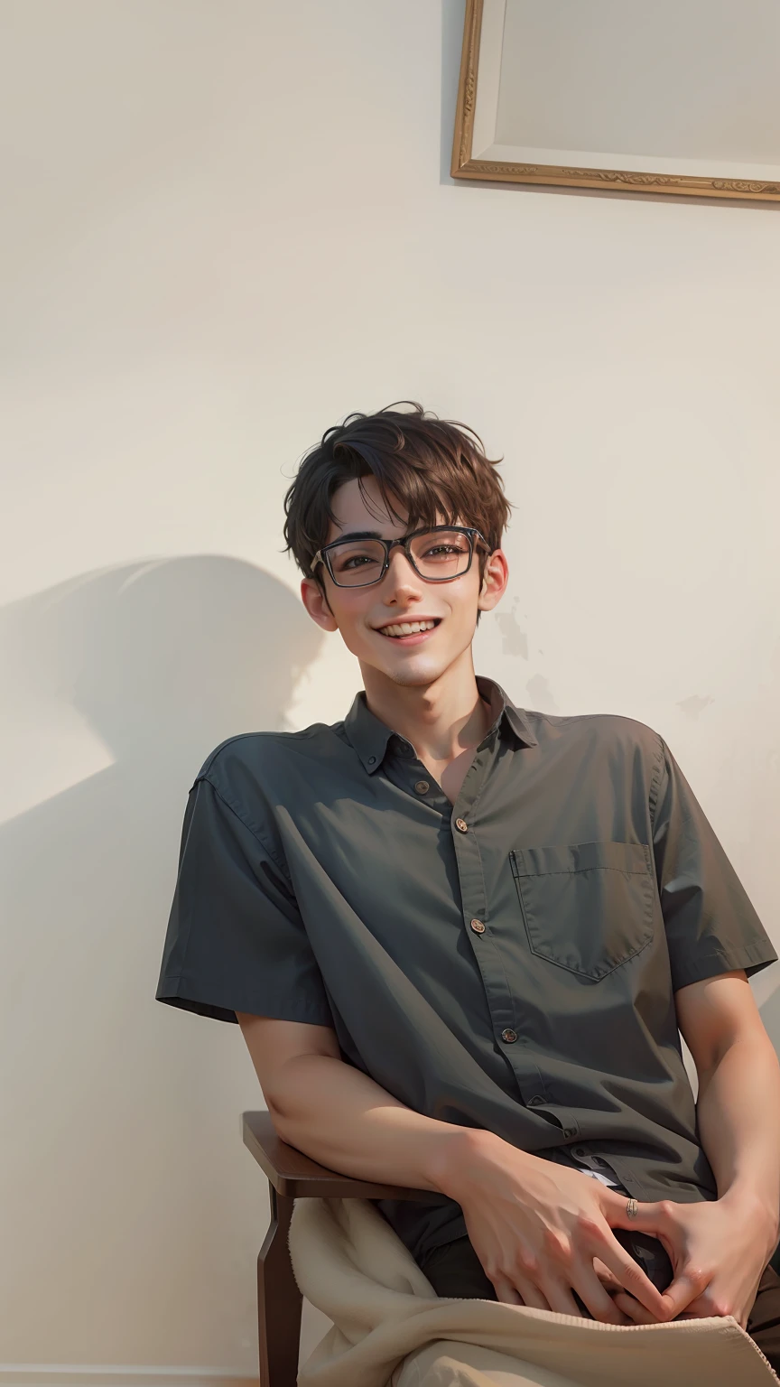 masterpiece, best quality, (dark photo:1.3), photorealistic, 1 teenage boy, short hair with short bangs, round glasses, dark blue shirt, smiling face, teeth,(PureErosFace_V1:0.7)
INFO