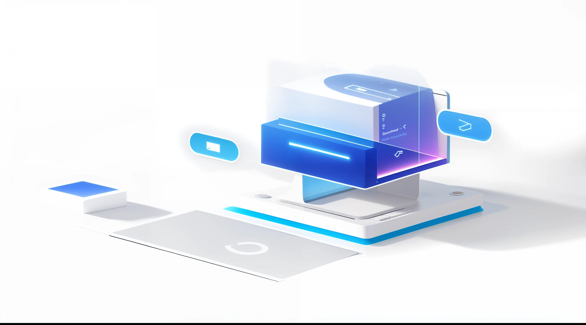 There is a shield with a yellow arrow,With a floating base,Clean background is depicted as a 3D rendering, computer generated, Product rendering, stylized as a 3d render, upscaled to high resolution,, prerendered isometric graphics, stylized 3 d graphics, computer render, product introduction photos, Take control of your data on a white background,Stylized frosted glass texture,UI interface icon,