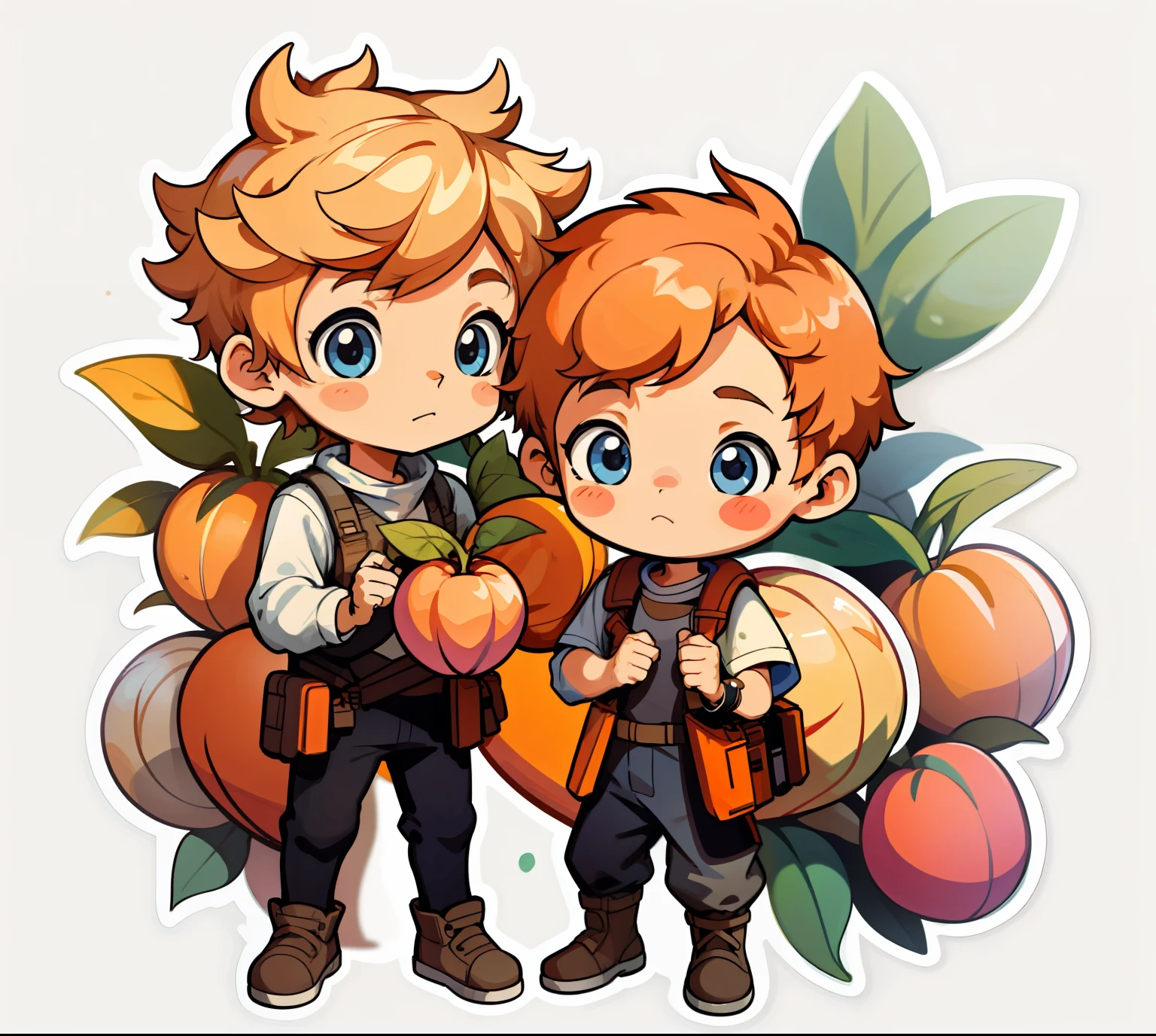 a sticker，1boys，Apricot hair simple background，