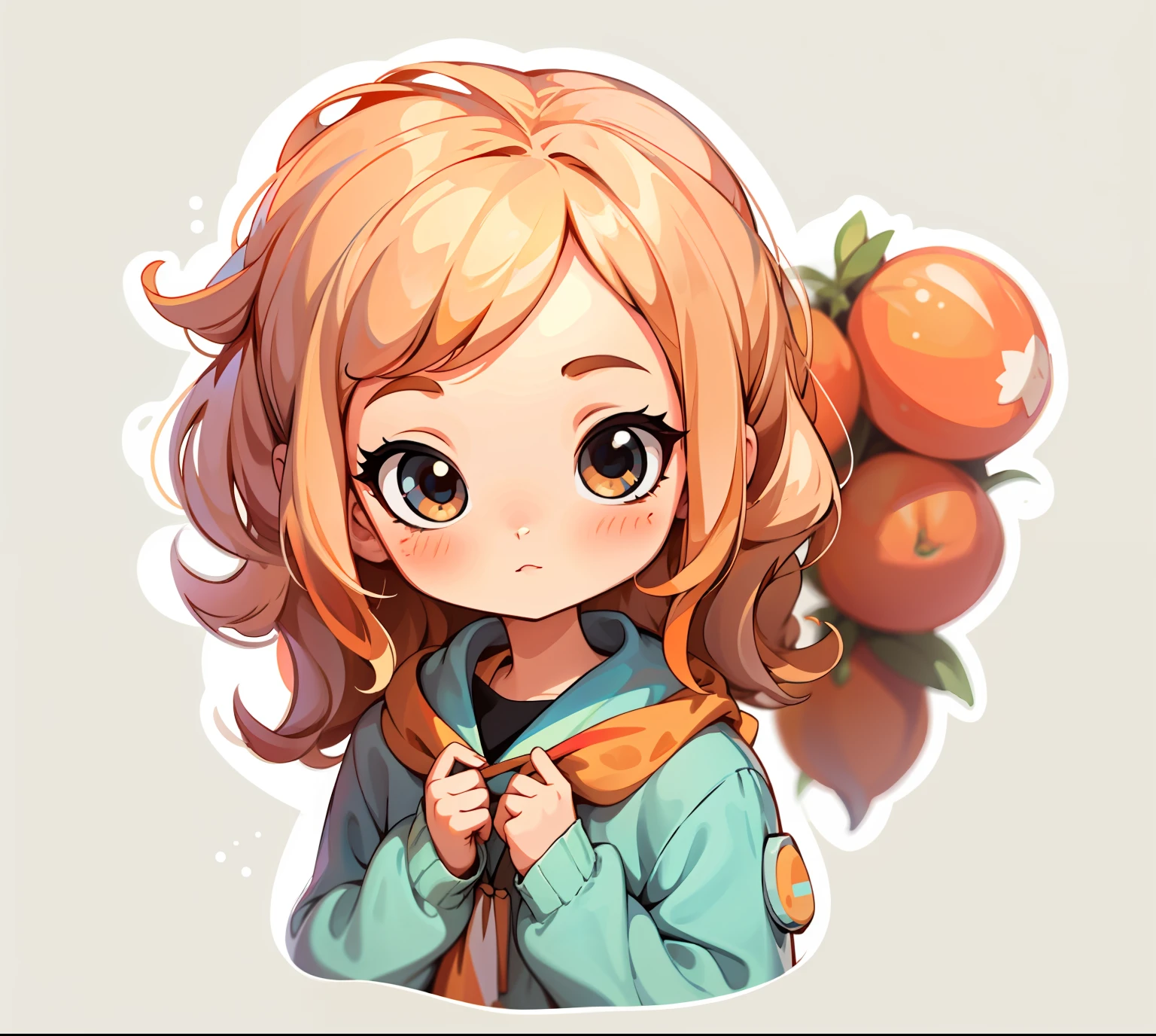 a sticker,1girll,Apricot hair simple background,