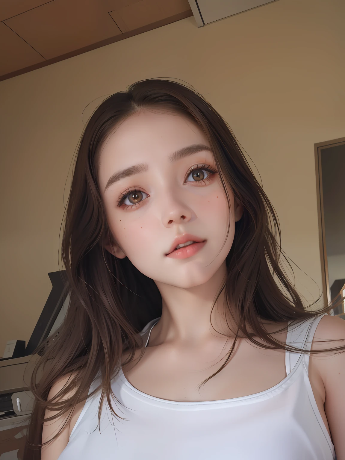 best quality, masterpiece,  (realistic:1.2), 1 girl, brown hair, brown eyes,Front, detailed face, beautiful eyes