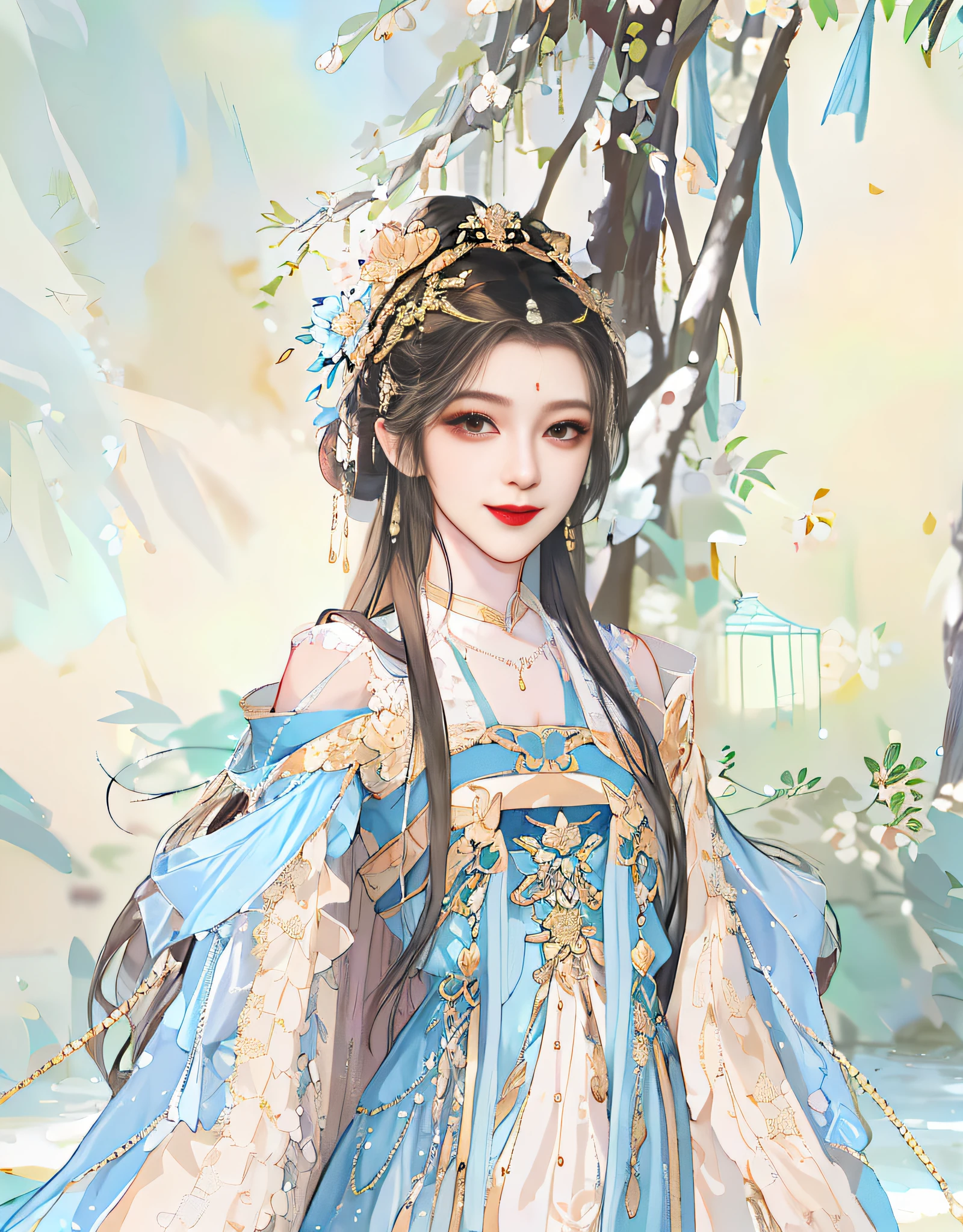 1girl,upper body,fashi-girl,china dress,chinese clothes,hair flower,(masterpiece:1.4),(best quality:1.4),(shiny skin),red lips,looking at viewer,smile