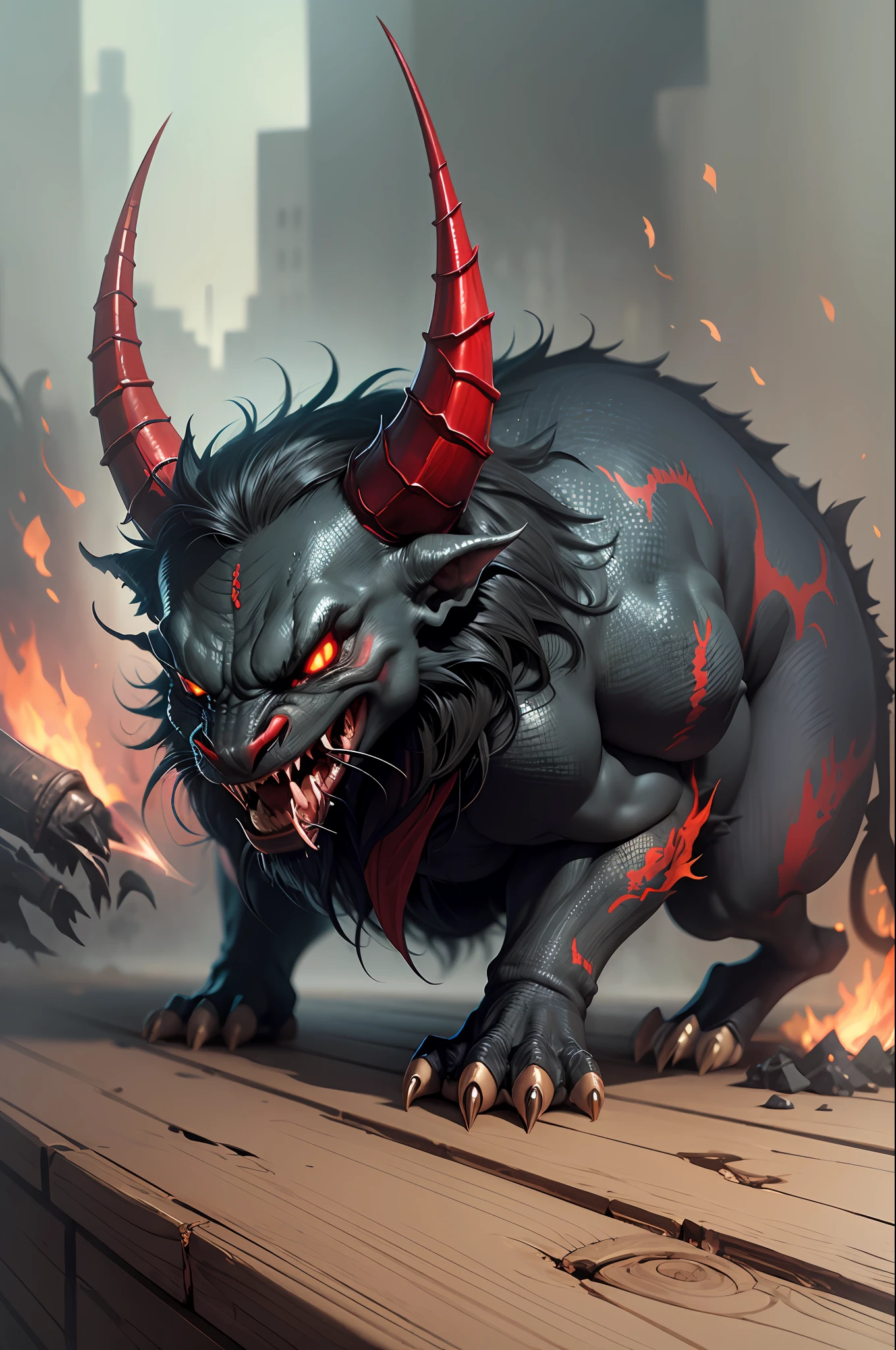 Satan is red and toothless, has straight horns and long nails --auto --s2