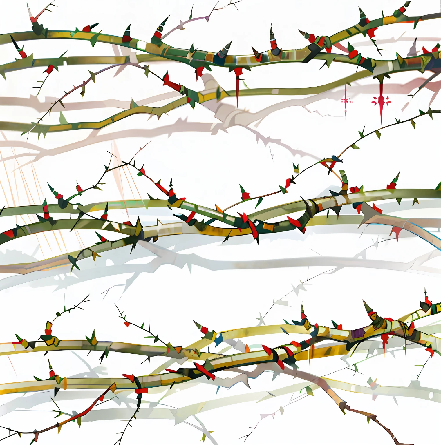 Close-up of a bunch of thorny branches,Thorns, Vines and thorns, Sharp thorns, Giant thorns, thorn background. thorn crown, There are thorns everywhere, thin spikes,brown pubic fur,Retro,higher details,Exquisite lighting and graphics