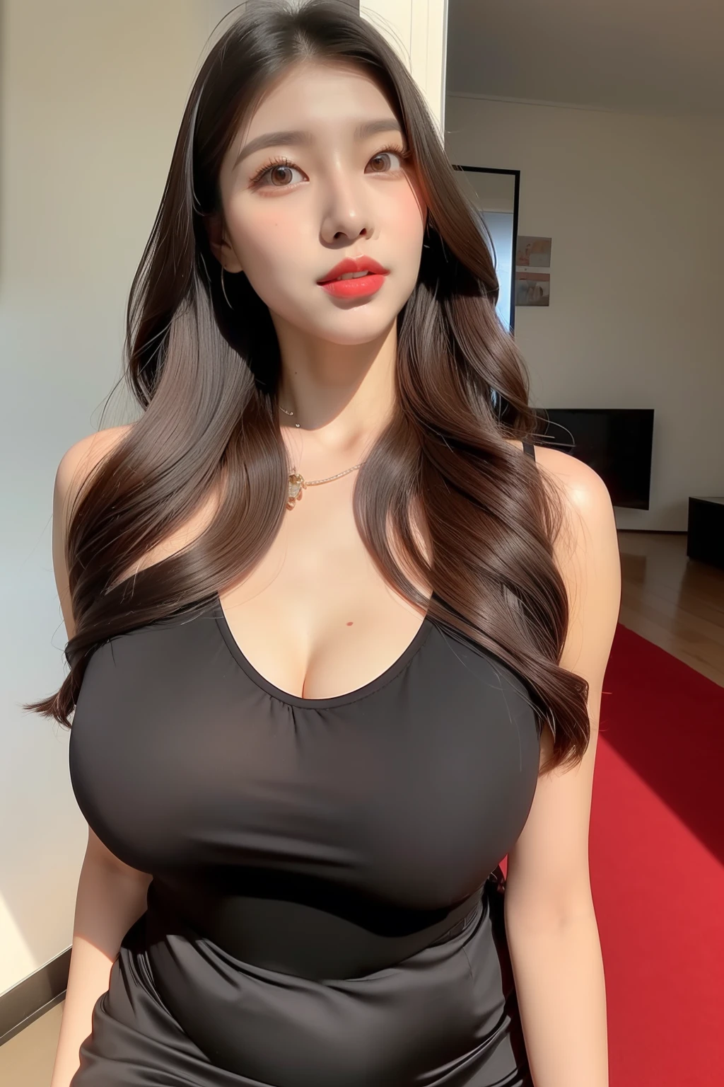 Asian woman in red lips and black dress, beautiful Korean women, Korean girl, Gorgeous young Korean woman, Beautiful young Korean woman, jaeyeon nam, Korean woman, sun yunjoo, Sexy girl, sakimichan, Choi Hyun-hwa, Korean Idol, sie boob, she is about 2 5 years old