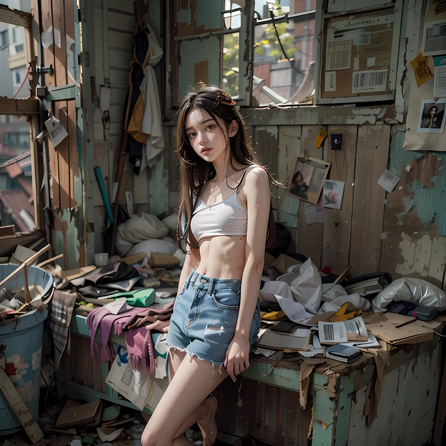 Abandoned schools,Extreme exhibitionism,sexyposture,Garbage all over the ground,grimy,Dilapidated,Devastated,best qualtiy,full-body portraits(1:1),18 years old girls,lean and slender body,Skinny,Smaller bust,The barefoot,junk,Leakage of the entire breast,Naked all over the body,face to the viewer,Nude 1.1