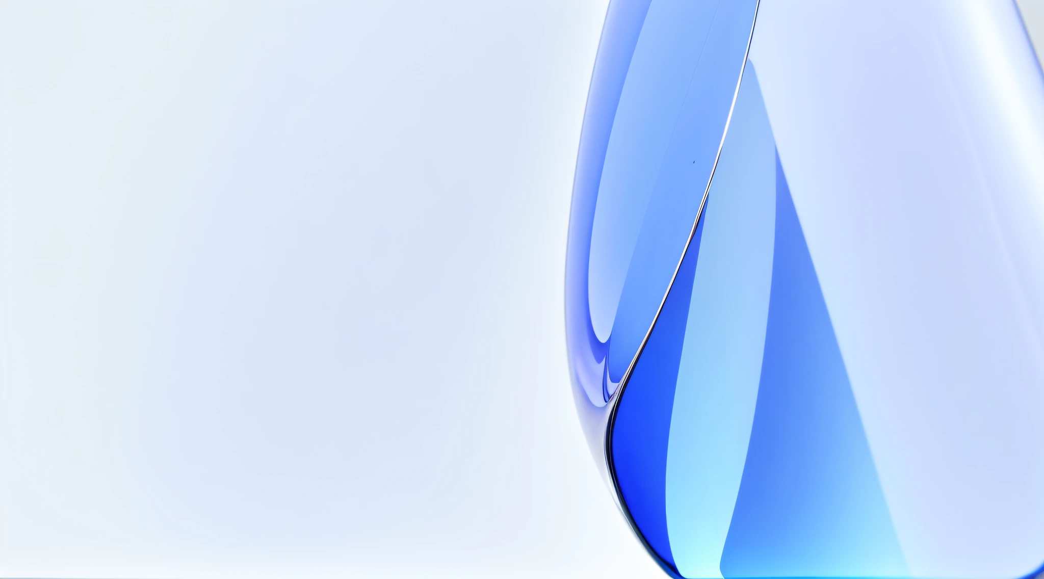 Curved ribbon design, smooth surface render, Blue crystal texture, A beautiful blend of curves,Stylish OLED blue, , glass refraction, lacquered glass, photographic still, highly detailed product photo, close up angle, wallpaper - 1 0 2 4, Close-up - upward photo