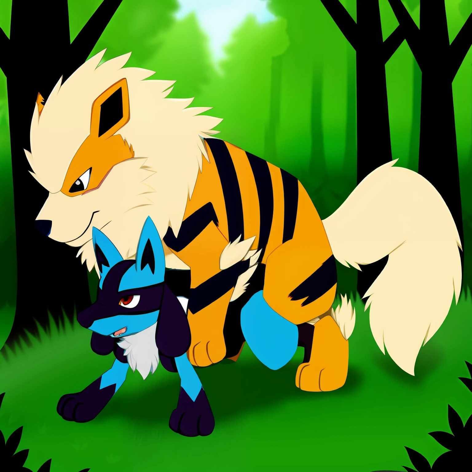 Feral Arcanine humping Lucario in the forest, cute