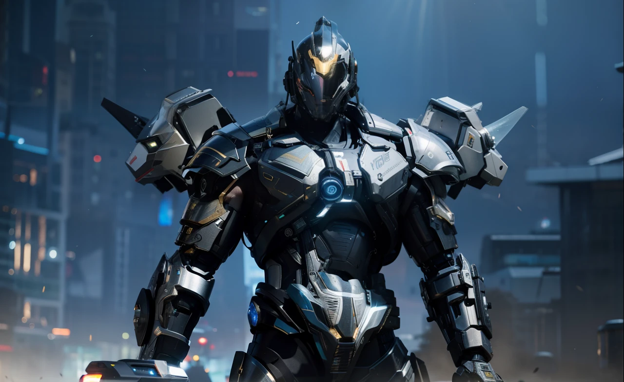 Realiy，photorealestic，Machinary，mechs，Technologie，musculous，glowing light eyes，Burly body，style of photography，Real scenery（Metallic texture 1.8）（Excess detail 2）（High resolution1.6）（4K clarity1.9)（Carbon fiber 1.5）（Metal reflection 1.5），Neon lights，obi strip（1:1）