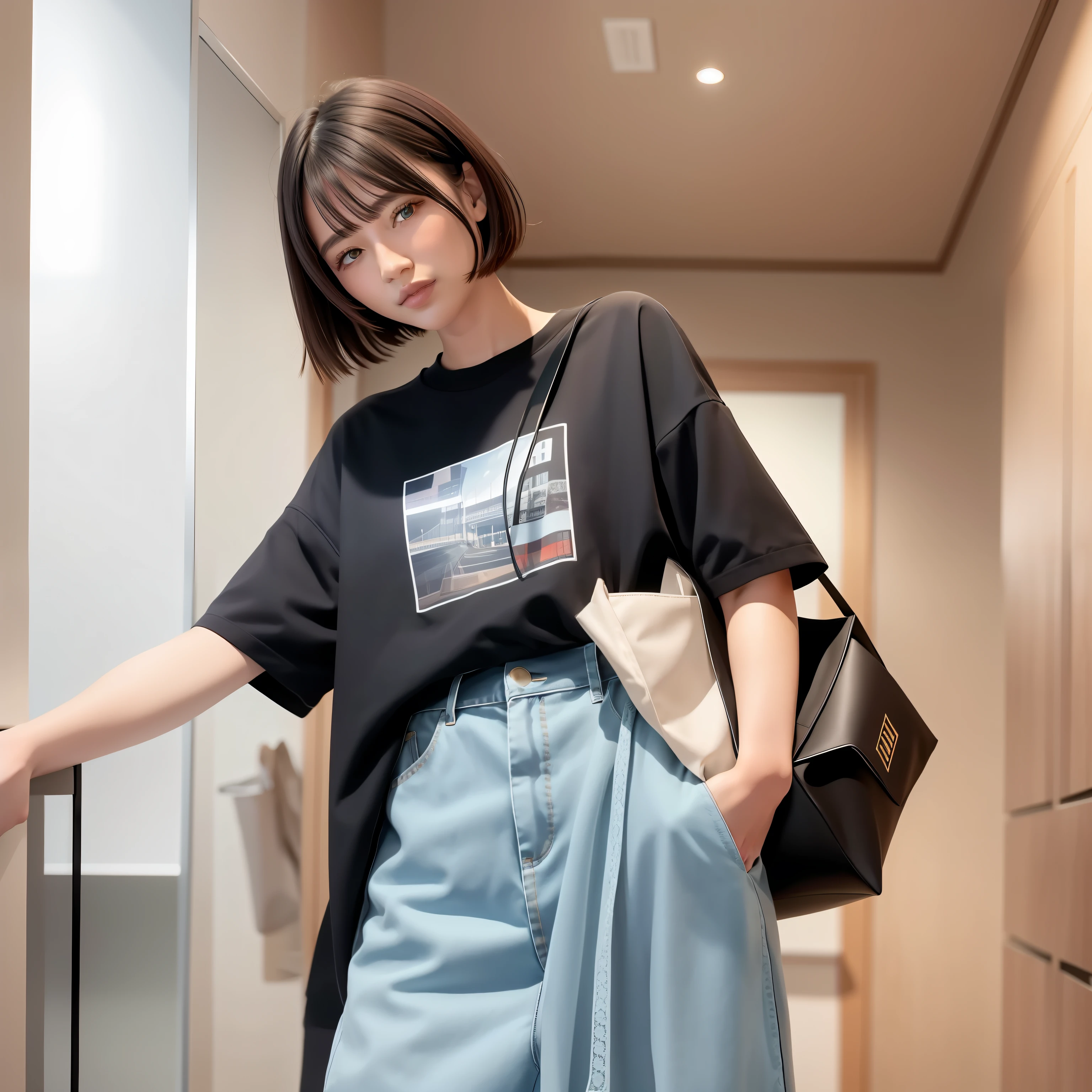 There was a woman standing in the room carrying a bag, High quality material BSSRDF, 2 0 2 0 fashion, 2022, 2 0 2 2, 2 0 2 1, 2021, ssense, Cute casual streetwear, taken in 2 0 2 0, Short sleeves,