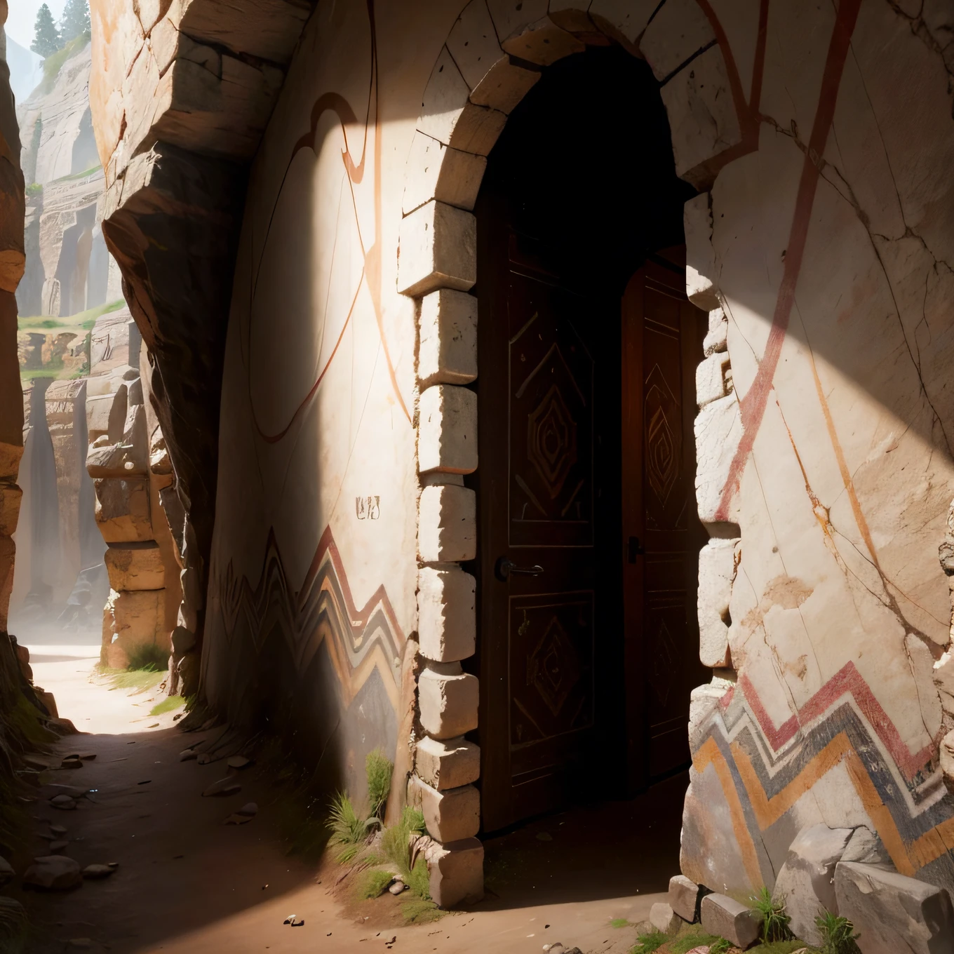 "photo realistic Ancient Mural in cave" --auto