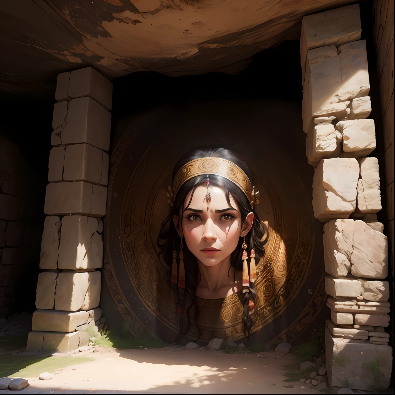 "photo realistic Ancient Mural in cave" --auto