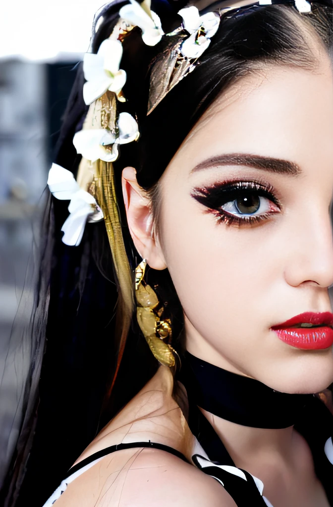 (8k, 4k, best quality, highres, ultra high res:1.1), (masterpiece, realistic, photo-realistic:1.1), 1girl, face, close-up, twintails, blonde hair, black eyes, red lips, (looking at viewer:2), absurdly long hair, long eyelashes, eyeshadow, small face, big eyes,
bare shoulders,
high contrast,