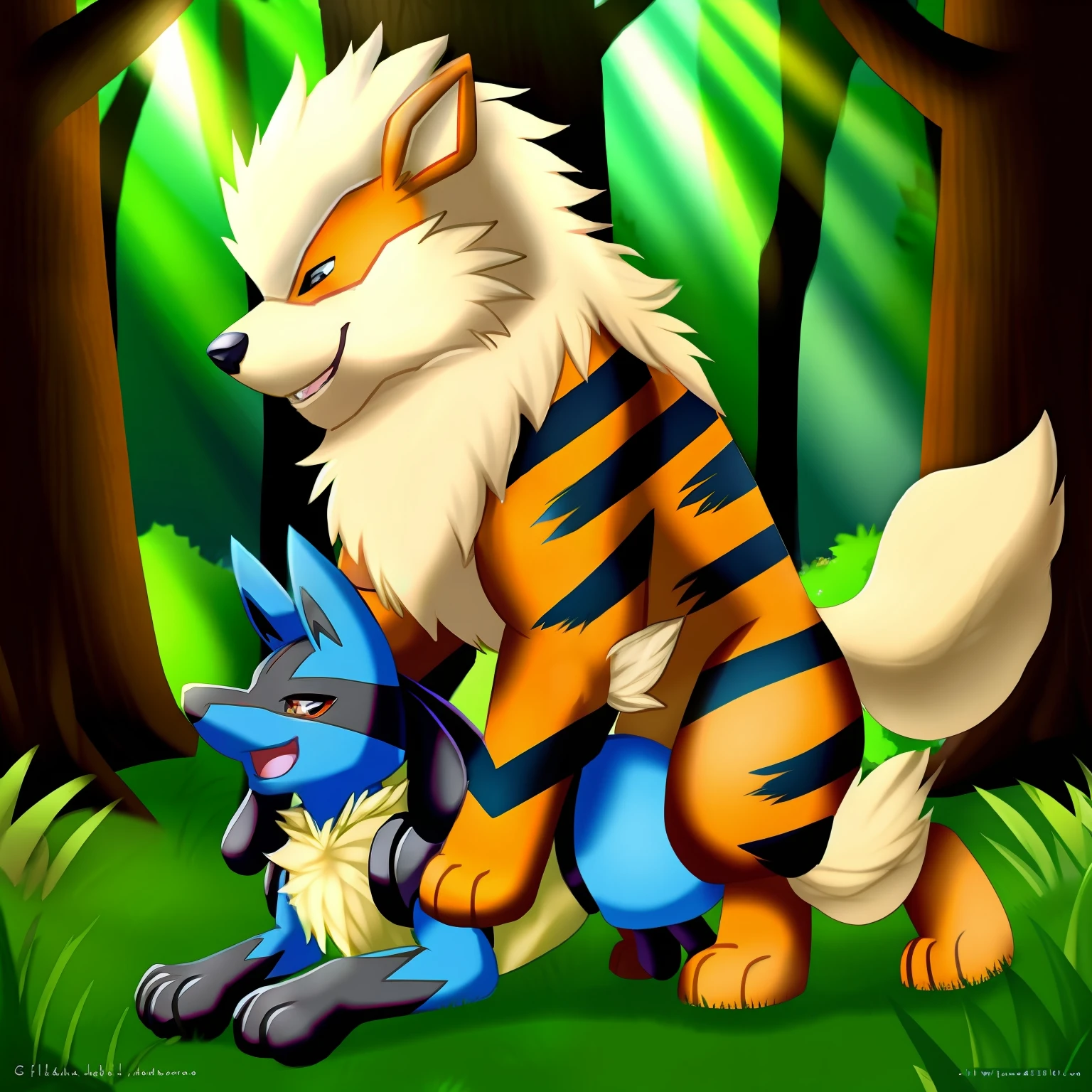 Feral Arcanine montando y follando a Lucario en el bosque, Lindo++,  Sexo feliz