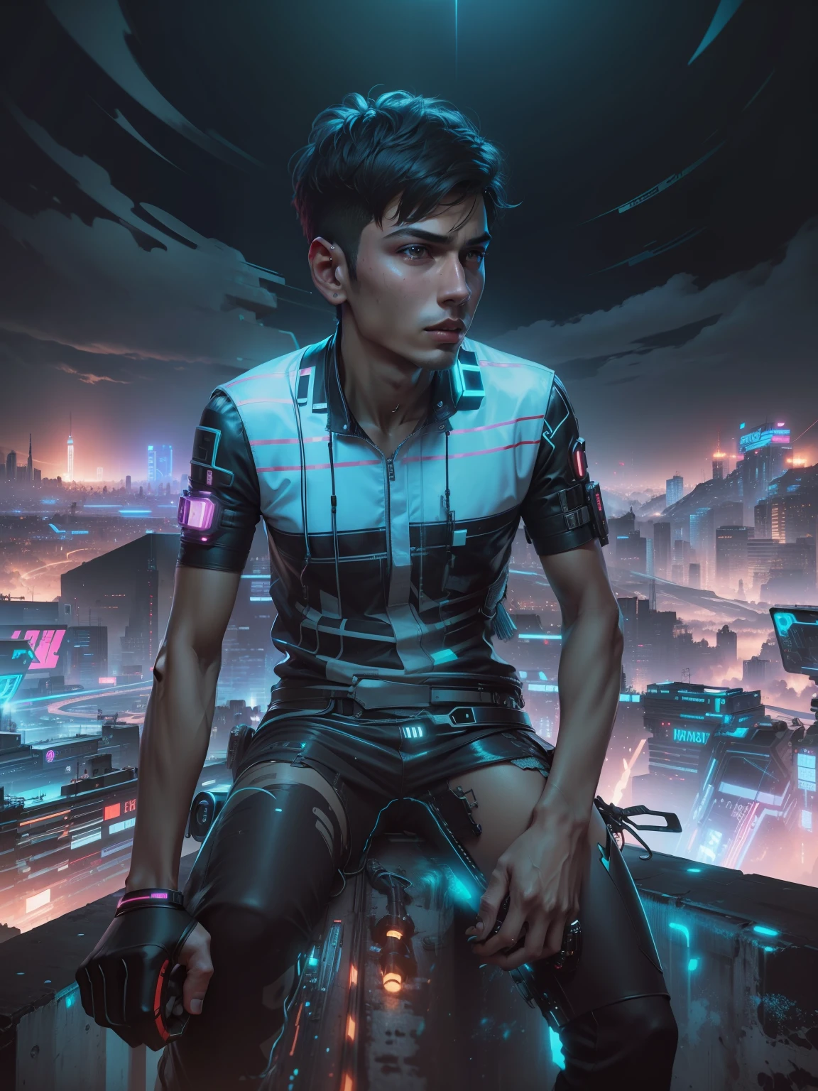 Cenge background  cyberpunk handsome boy realistic be fece 8k ultra realistic