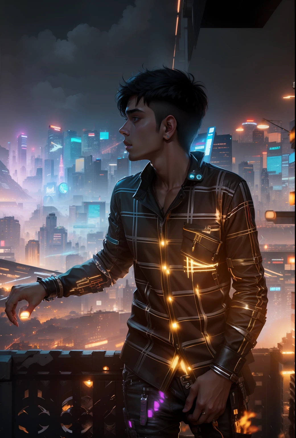 Cenge background cyberpunk handsome boy realistic be fece 8k ultra realistic