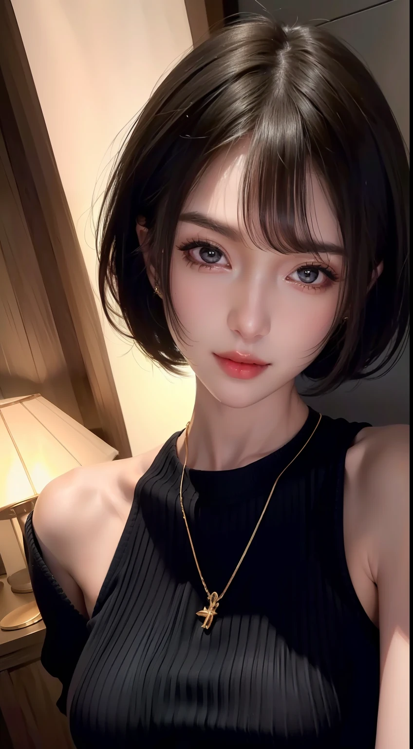 (masterpiece:1.3), (8k, photorealistic, RAW photo, best quality: 1.4), (1girl), beautiful face, (realistic face), (black hair, short hair:1.3), beautiful hairstyle, realistic eyes, beautiful detailed eyes, (realistic skin), beautiful skin, (sweater), absurdres, attractive, ultra high res, ultra realistic, highly detailed, golden ratio