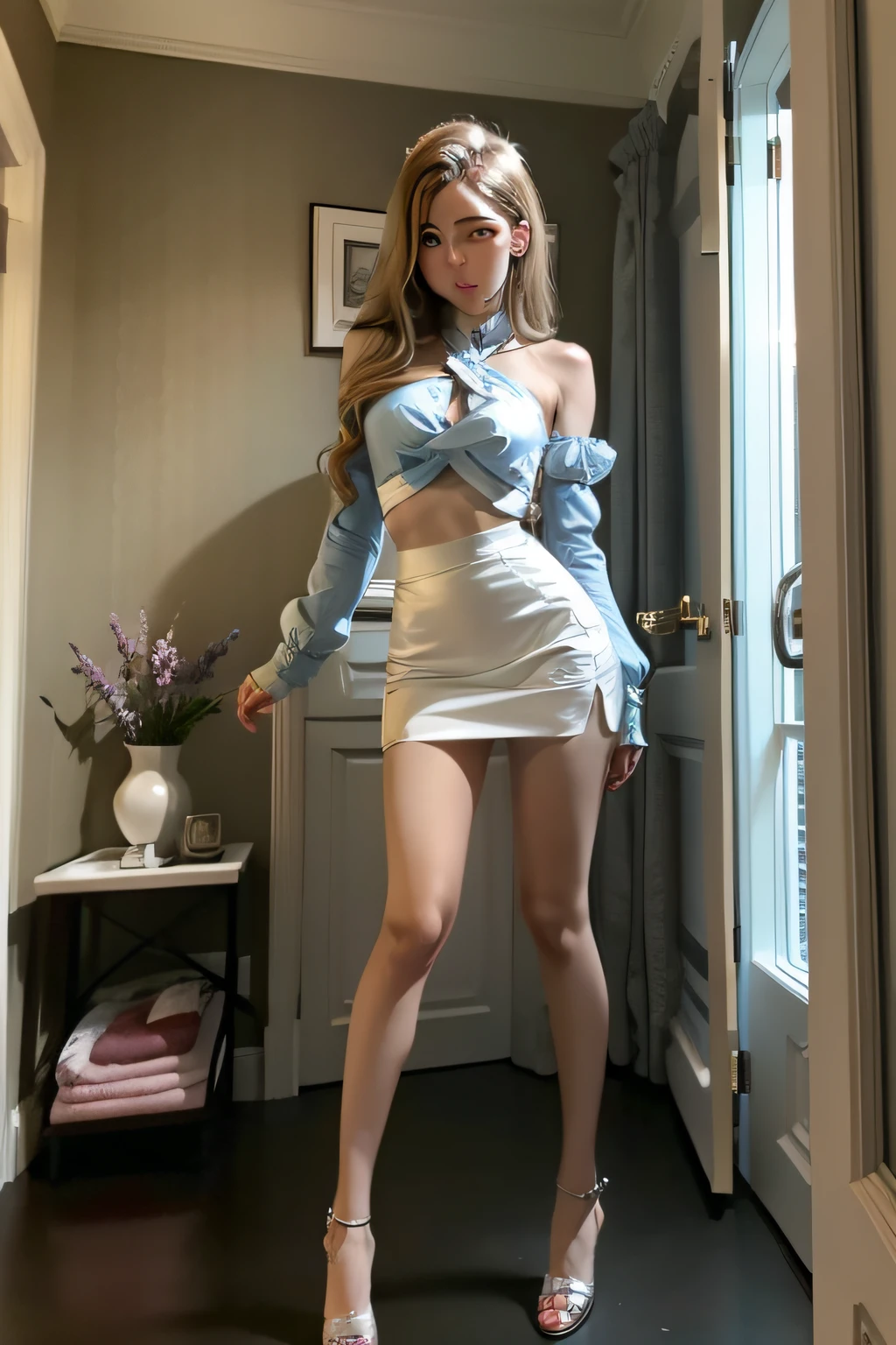 being thin，highr，legs long