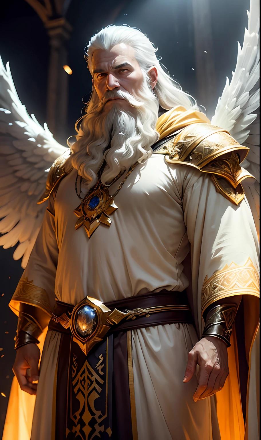 super high resolution, best quality, photo, 8k, (photorealistic: 1.2), cinematic lighting, An old man shaped like a fantz wlop, giant man with beard in bright white robes and floating on the crystal throne floating on crystal clouds, yellow eyes, bright yellow light emitted from the throne, precious stones floating in the sky, God, with beams of light enveloping his body, with large translucent, feathered wings on the crystal throne, wings are open, golden light (halo:1.2) over your head, abdominal muscles dressed in medieval golden armor, beard, masculine, dark, masterpiece, best quality, intricate details, snow environment and crystals in the background, crystal cathedral, portal of the future, 3D light, HD, magic, god of light, backlighting, detailed face, DREAD, depth of field, soft lighting, tone mapped, highly detailed, concept art, smooth, sharp focus, dramatic lighting, highly detailed art, cinematic, 8K, amazing shadows (highly detailed background: 1.2) --auto