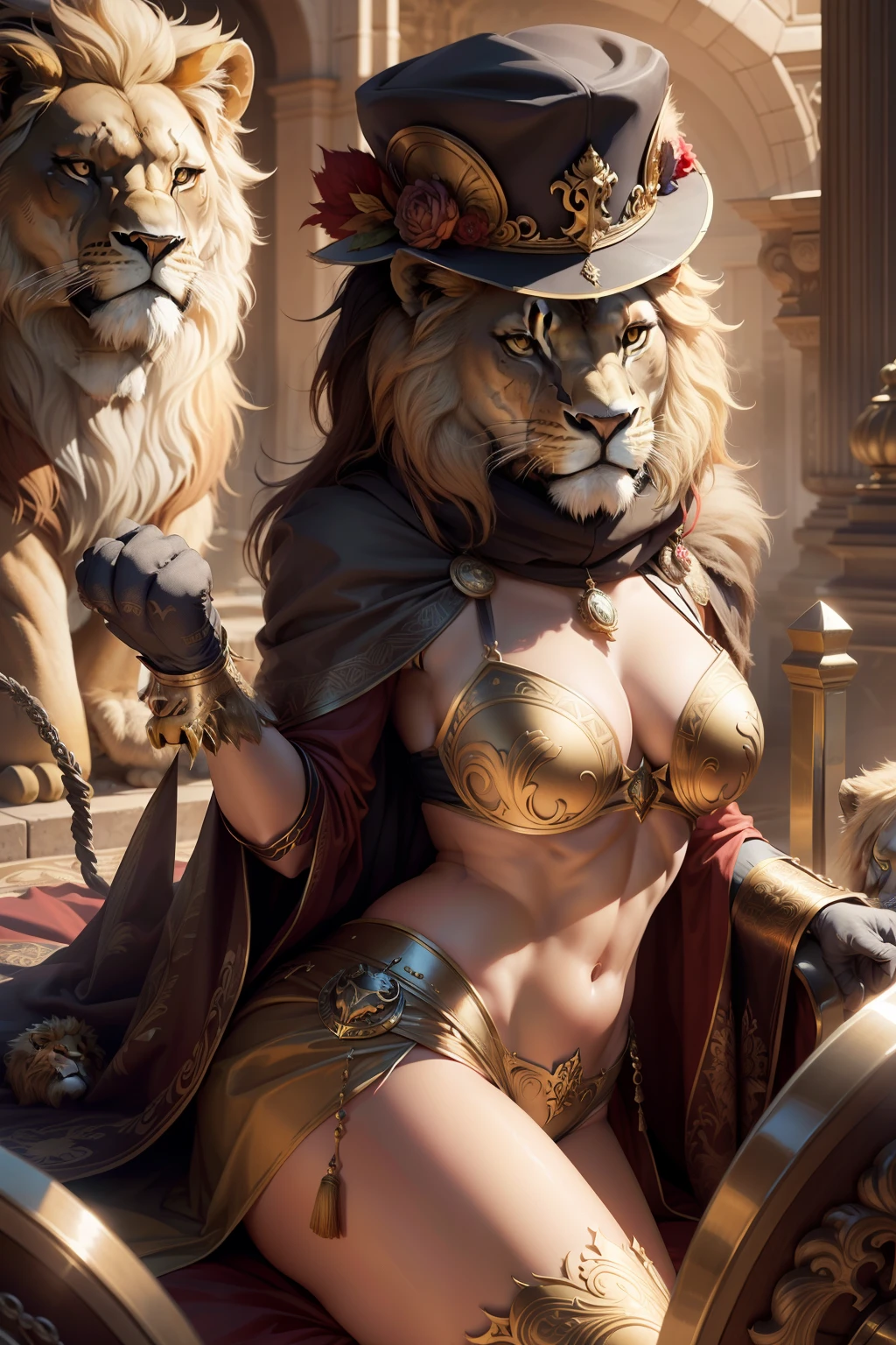 "emblem "Secular lions". There must be a lion on the emblem. In a carnival mask. Half-turn. in a hat."