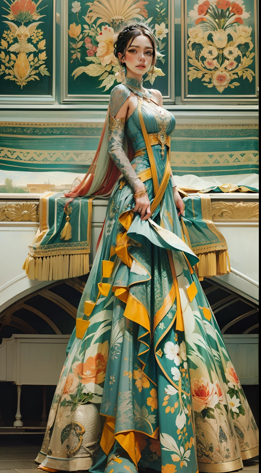 Beautiful woman in intricate Bold and Geometric Outfit