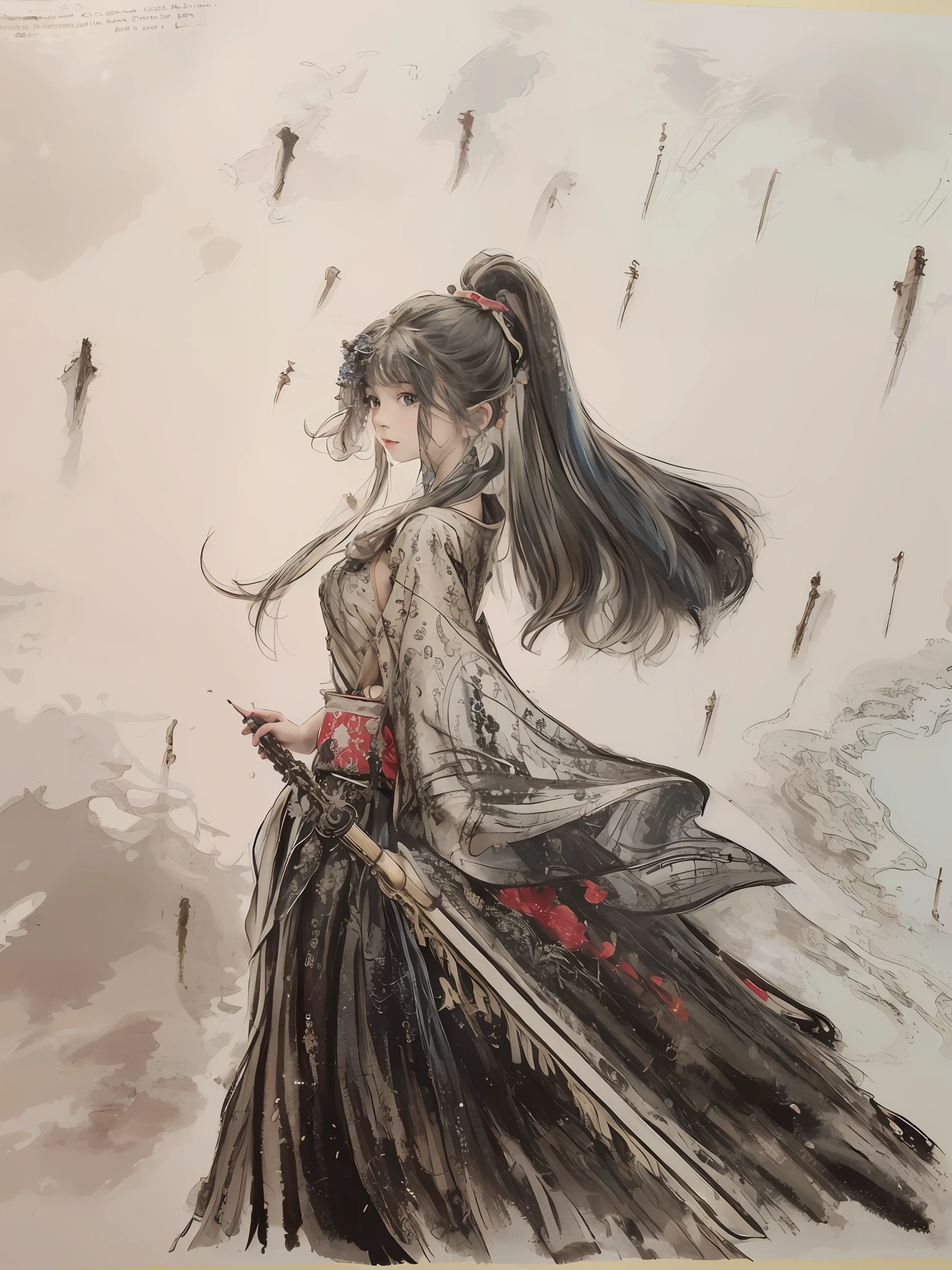 Masterpiece, Best Quality, Official Art, 8k Wallpaper, Very Detailed, Illustration, 1 Girl, Sky Blue Hair, Long Hair, Detailed Eyes, Forrest Gump, Bare Shoulders, Hanfu, Lake, Pure, Soft Smile, bamboo, tea