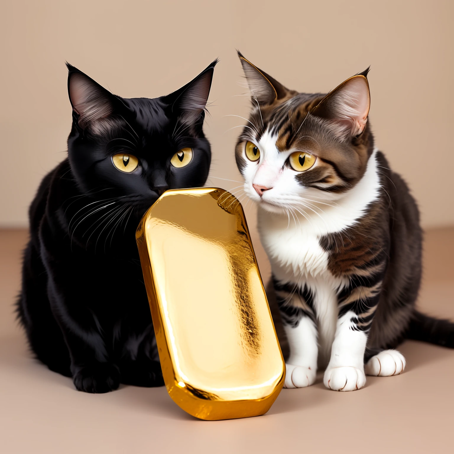 A cat with a gold ingot