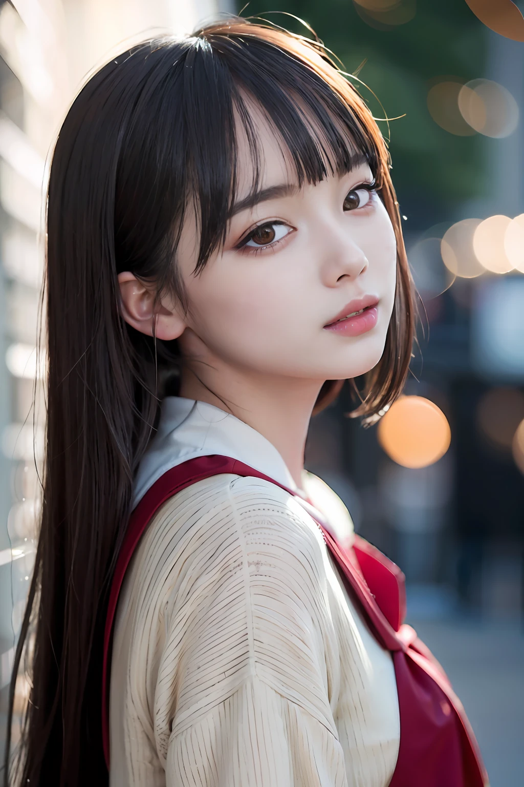 ((A dark-haired、Dark eye shadow、Dark eyeliner、Semi-long、tthin eyebrows、Red Colorcon、What a red eye、redeyes、white shirt、Black tie、Black apron))、NSFW、masterpiece、top-quality、hightquality、magnifica、Beautiful fece、hight resolution、Very high resolution、Raw photo、Best Illustration、hyper realisitic、1girl in、realisitic、The ultra-detailliert、Photorealsitic、incredibly absurdness、a closeup、Floating hair、Soft light、Cinema Lights、Film grain、full body Esbian、depth of fields、blurry backround、bokeh dof:1.4、eyes focus、85mmレンズ、professionally lit、lensflare、Luminous particles:0.6、Professional Writing、portlate:0.6、Photon mapping、Radio City、physically-based renderingt、a japanese girl、sexual excitement:1.5、Lifelike face、Realistic body、real looking skin、huge-breasted:1.3、well-styled、camel's toe、light skinned:1.1、cute little:1.5