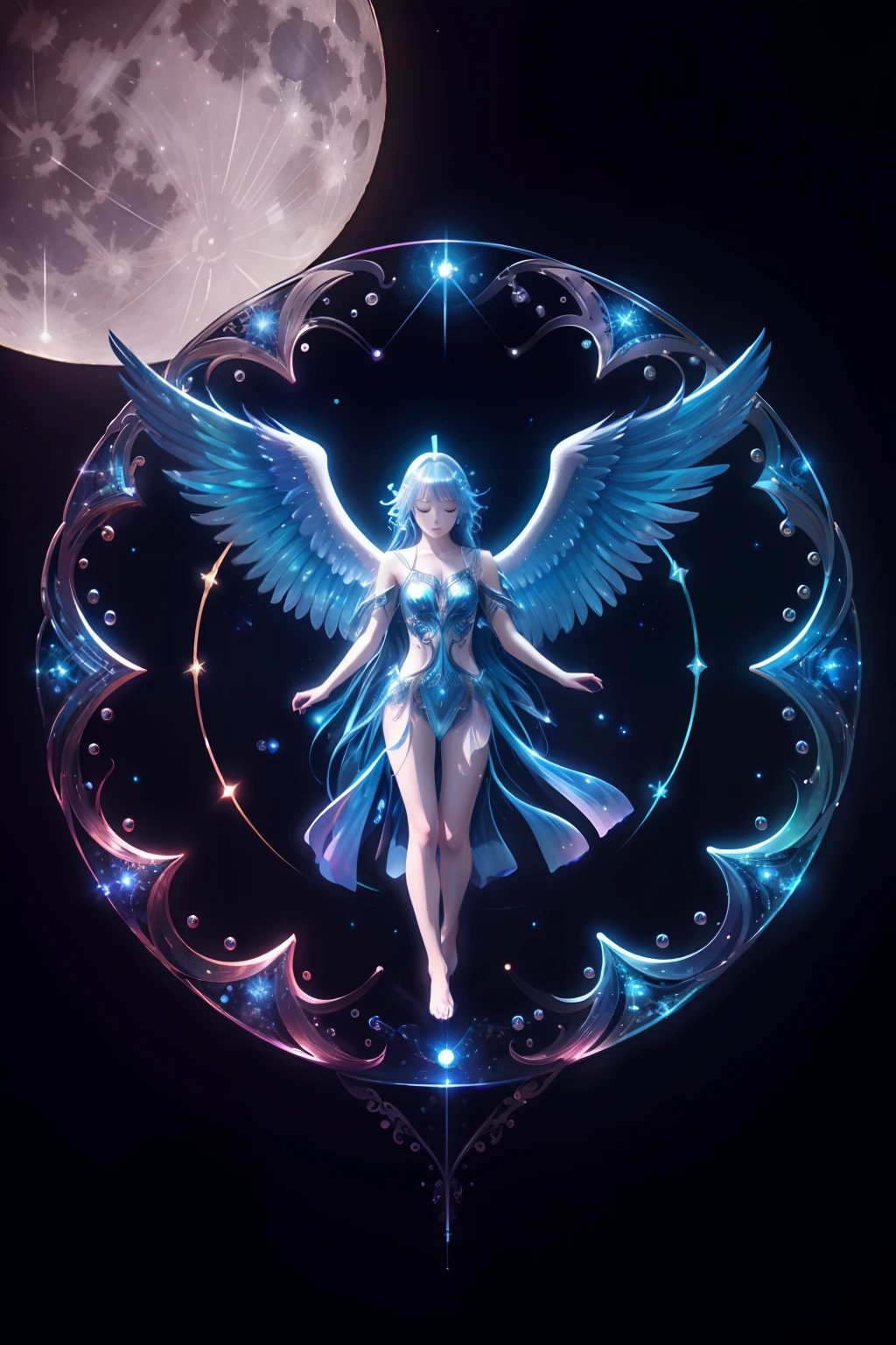 Iridescent Full Moon､angelicales、constellation、water background､mystical