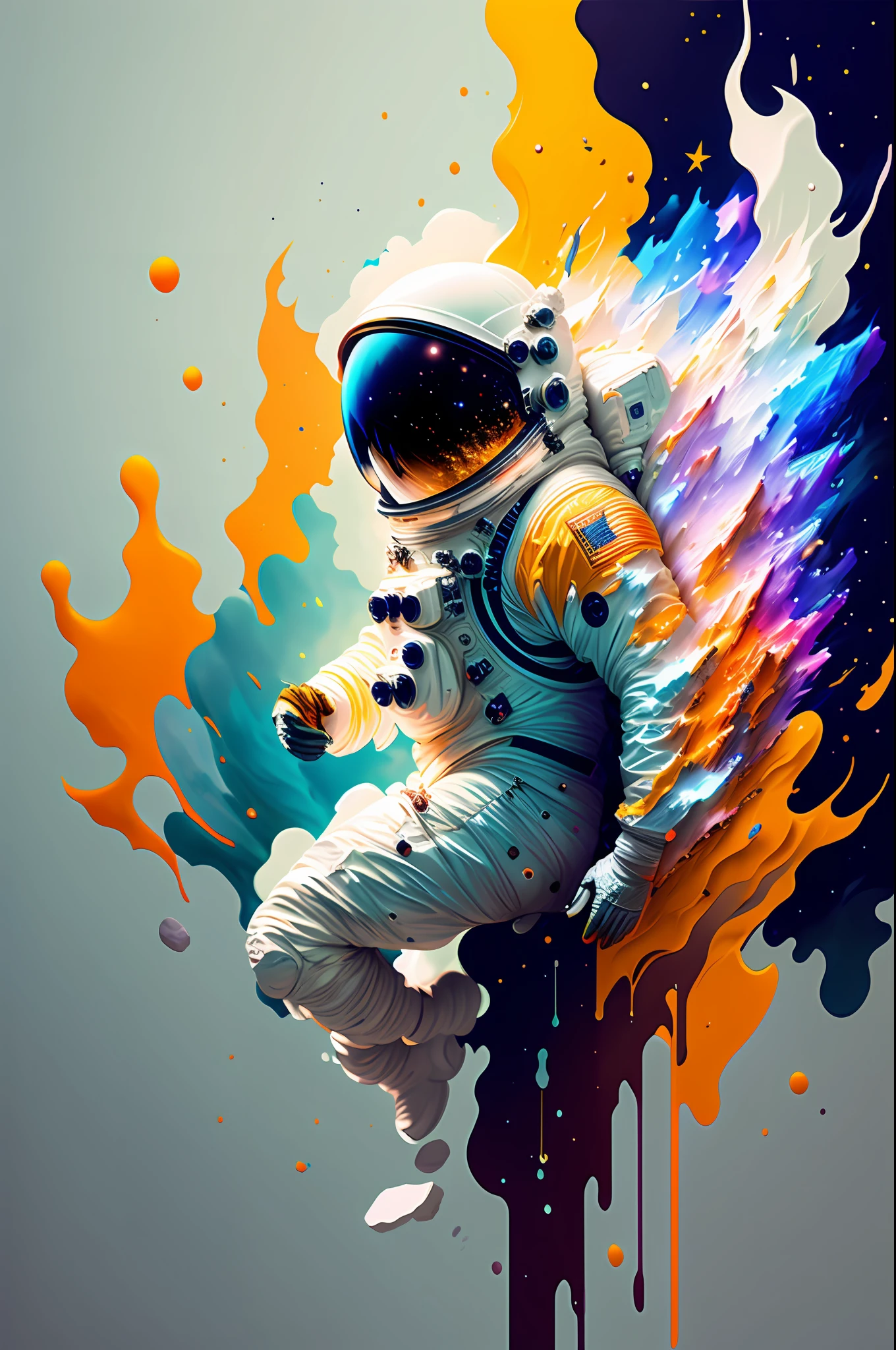 astronaut,  climbing the asteroid,  character render, ultra high quality model, ethereal background, abstract beauty, explosive volumetric, oil painting, heavy strokes, paint dripping