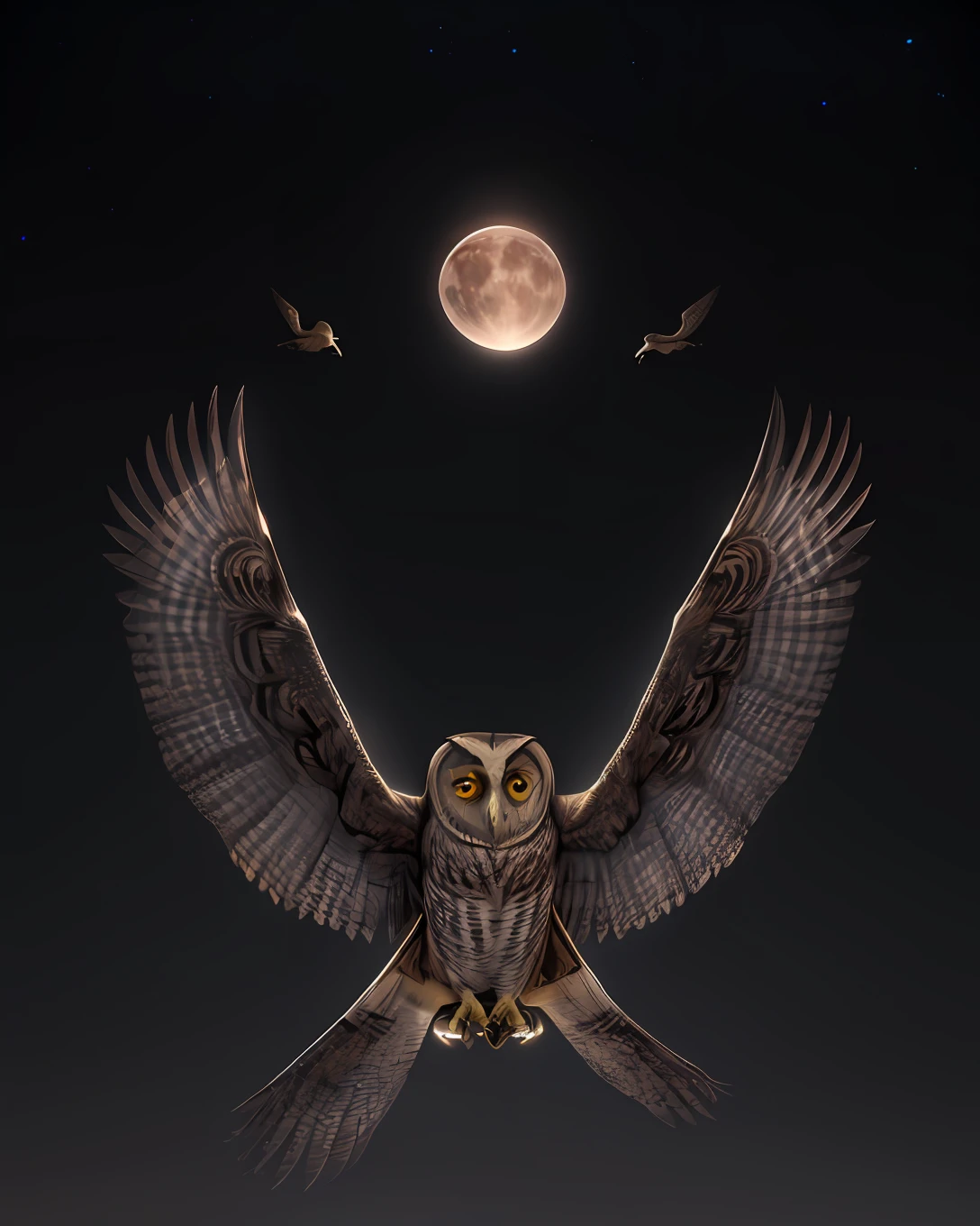 Well-drawn owl eyes and beak, fine details