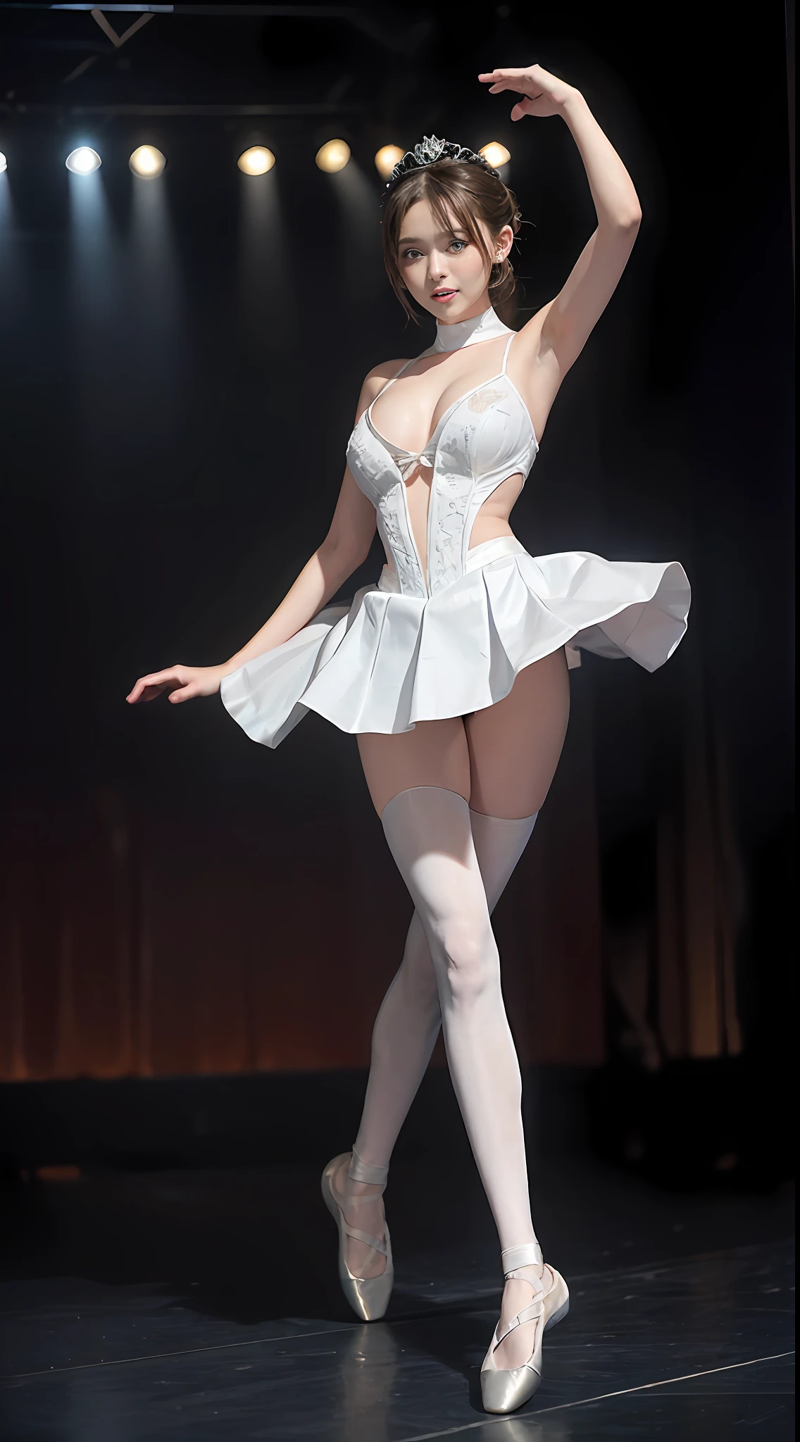 Surrealist women by David Hockney and Alphonse Mucha,Fantasyart,photographrealistic,Figures,动态照明,art stations,poster for,huge tit!lamplight,Stage,show stage,theater,Volumetriclighting,Tall beauty,body high,Very detailed faces,4 k'',1girll,Stage,low tune,facial closeups,(White ballet costume,Ballet costume,Ballet costumes,ballet dance,Superskirt,White sneakers,Bunny Girl tiara,cleavage:1.4), Wavy hair,lots of people,Redlip,ssmile,low chest,deep v big breasts,huge tit,Raised sexy,Bigchest,Large breasts,Breast swelling,Raised chest,blackstockings,Breasts are plump,crisp breasts,A plump chest,the breasts are large,Seductive expressions,Wear earrings provocatively,The skirt floated,Hair flowing up,Fairy under fan,wearing a choker,Wear a bracelet,The stands up,standing on your feet,long leges,blackstockings,Wet all over,Moisturizes the whole body,huge tit,Red lips,stocklings,gigantic cleavage breasts,black lence stockings,slenderlegs,Hot dance,ballet dance,Ballerina,full bodyesbian,Dance,gracefulness,soft,softness,Noble,Rich,largeeyes,eye shadows,Long legs,beautifullegs,Thin leg,split,splitting legs,Dance,Dancer,split,Aerial capture,Jump up,Suspended in the air,Dancing in the air,legs long,huge tit,mitts