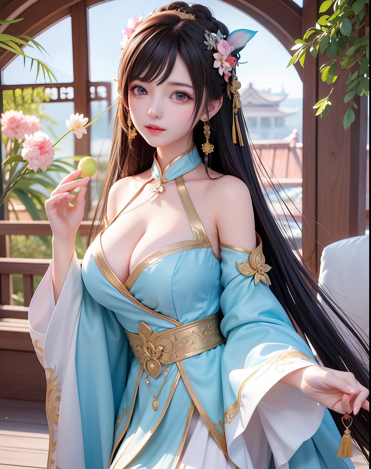 (8K、Raw photography:1.2)、top-quality、超A high resolution、Dramatic angles、(Fine-colored splashes flutter)、(illustratio)、(((女の子1人)))、(long)、(Sateen:0.9)、 (hair adornments:1.4)、There is an ancient palace next to the girl、chinese clothes、(Focus)、Color Ink Painting、(Color splash)、Colorful splashes、(((colourfull)))、(Sketched:0.8) 、​masterpiece、best qualtiy、Beautifully painted、A highly detailed、(denoise: 0.6)、[Splash ink]、((Ink refraction))、(Beautiful detailed sky)、a moon、A highly detailed、(​masterpiece、best qualtiy、A highly detailed) CG Unity 8K Wallpapers、​masterpiece、top-quality、ultra-detailliert)、(Lycoris radiata)、Colossal tits、ultra gigantic tits