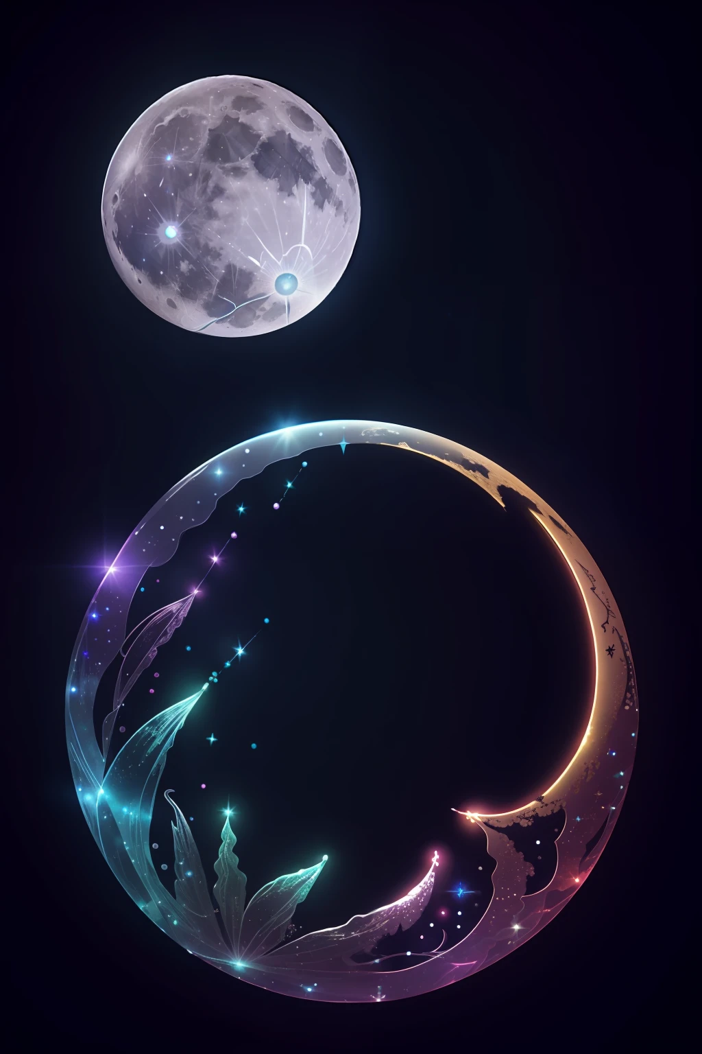 Iridescent Full Moon、angelicales、constellation、water background、Mystical